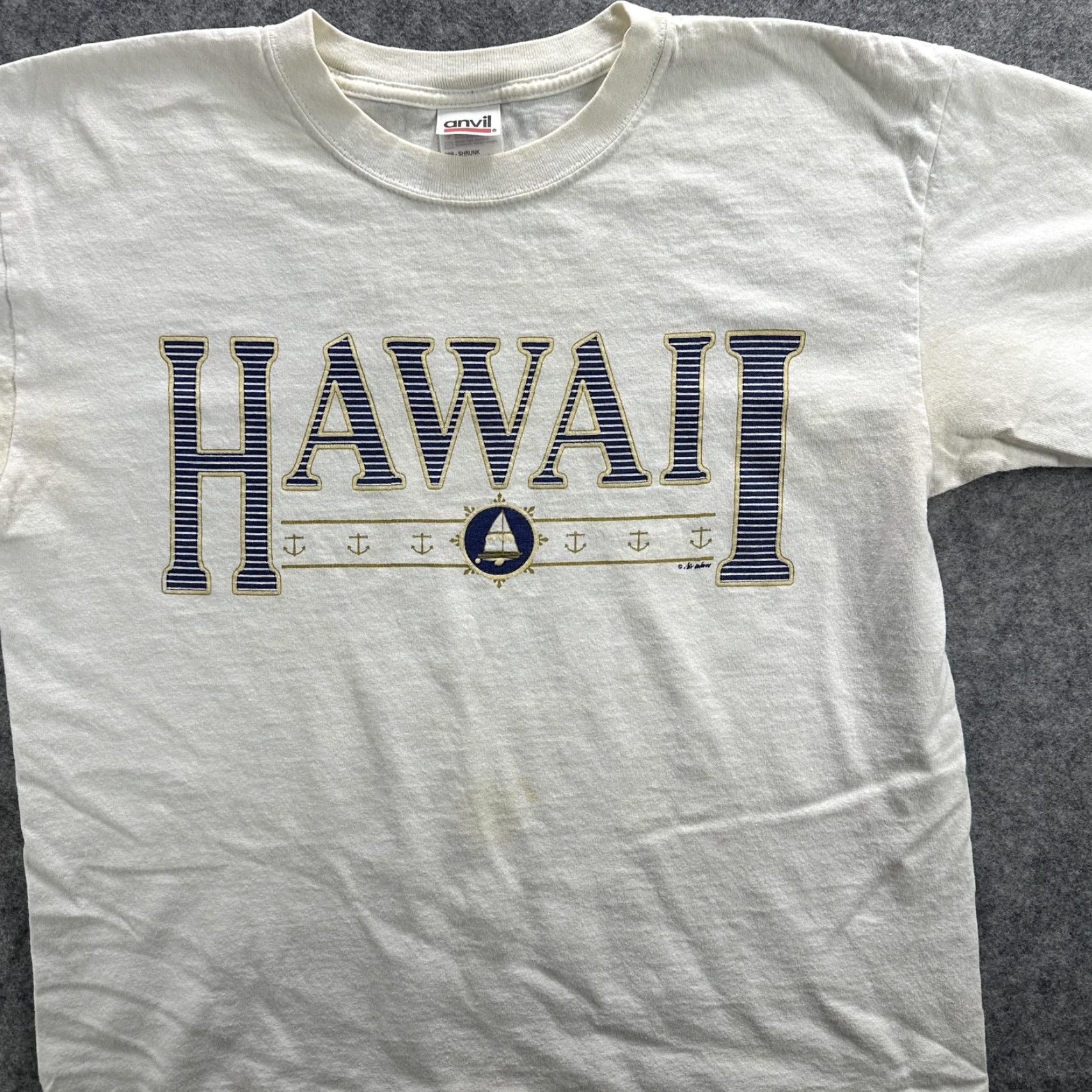 Anvil VINTAGE Hawaii Shirt Mens Medium T-Shirt Sailboat Graphic 90s Souvenir Anvil White Crew Neck Short Sleeve Mens Size US M / EU 48-50 / 2 - 2 Thumbnail