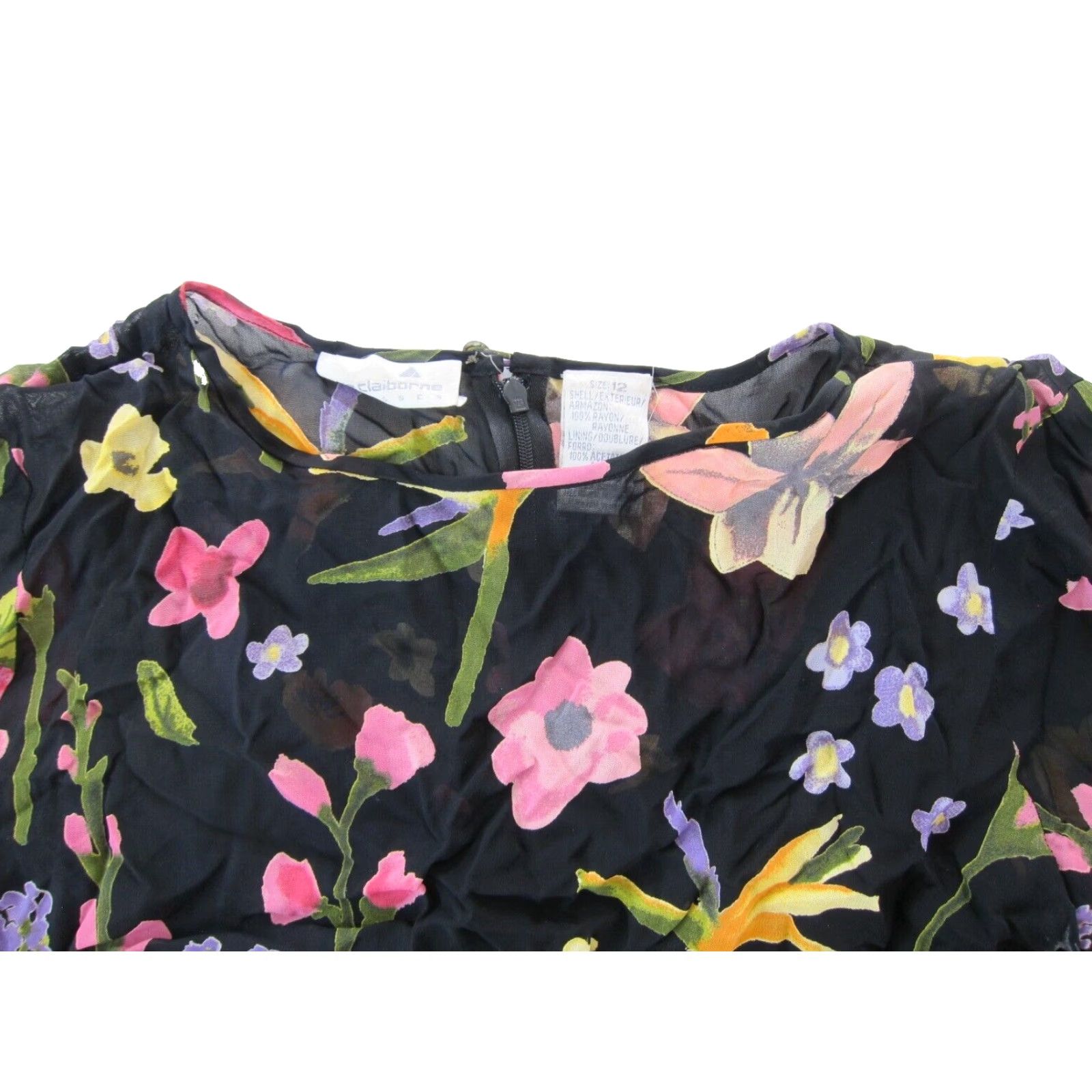 Liz Claiborne Vintage Liz Claiborne Rayon Black Pink Floral Short Sleeve Tunic Smock Dress 12 Size 34" / US 12 / IT 48 - 5 Thumbnail