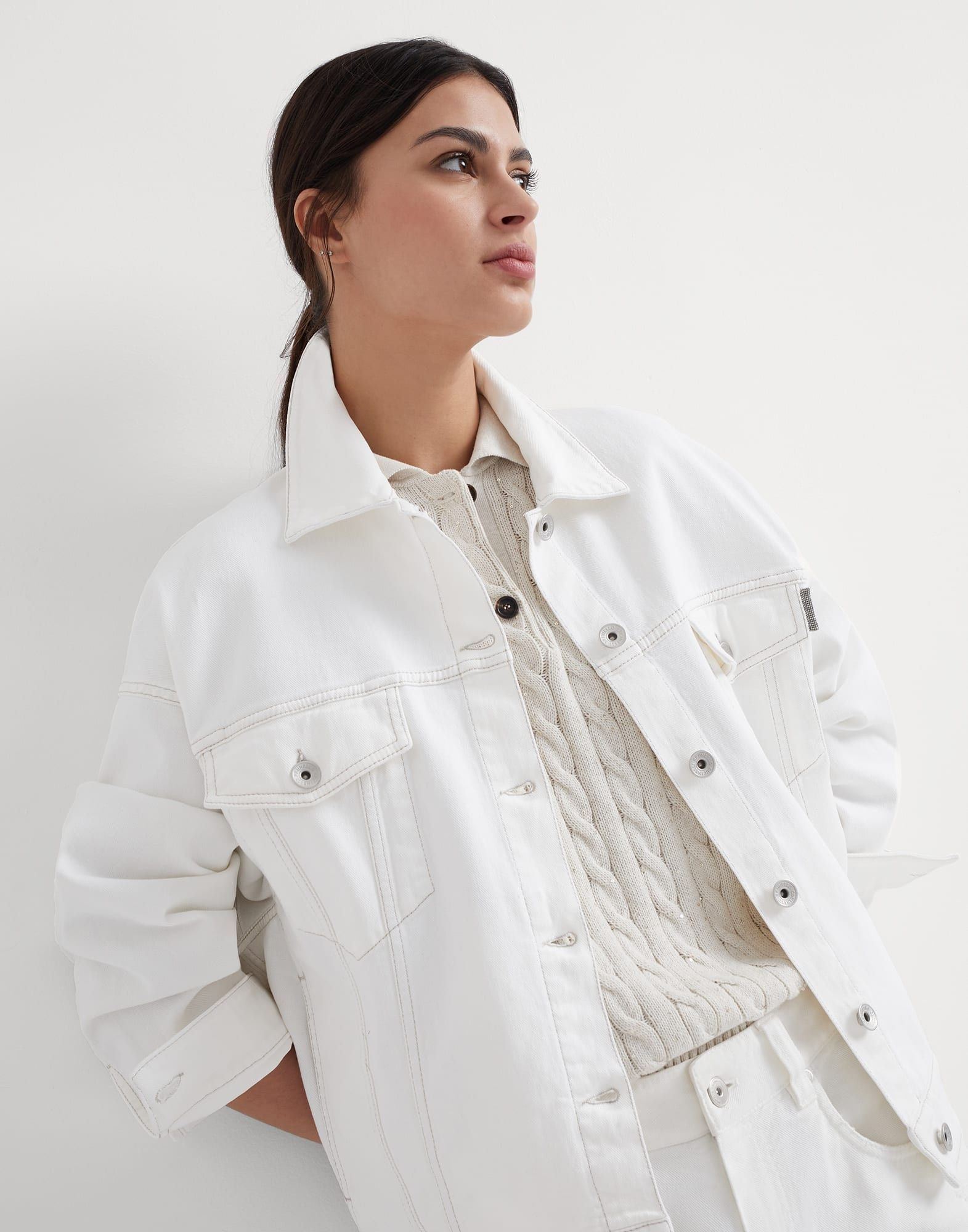 Brunello Cucinelli o1la1rc1a1025 Denim Jacket in White Size L / US 10 / IT 46 - 5 Thumbnail