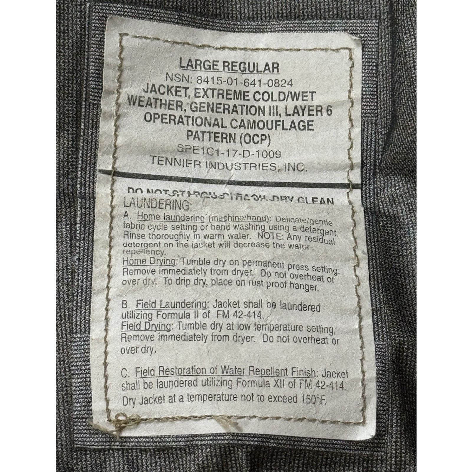 Large US Military Jacket 8415-01-641-0824 Gen lll Layer 6