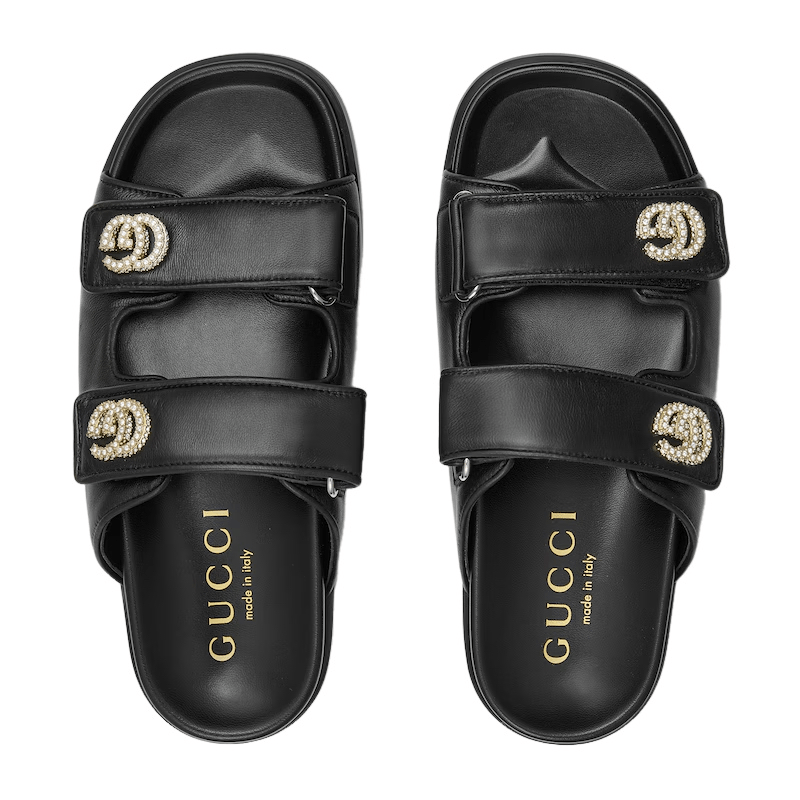 Gucci GUCCI Double G Black Leather Slide Sandals New Authentic Size US 6.5 / IT 36.5 - 4 Thumbnail