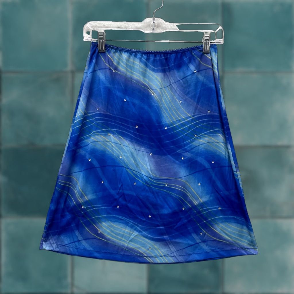 Vintage VINTAGE 90s Y2K Midi Skirt Blues Paris Blues Blue Rhinestone Bling Slinky Stretch Rave M Womens Size 32" / US 10 / IT 46 - 1 Thumbnail