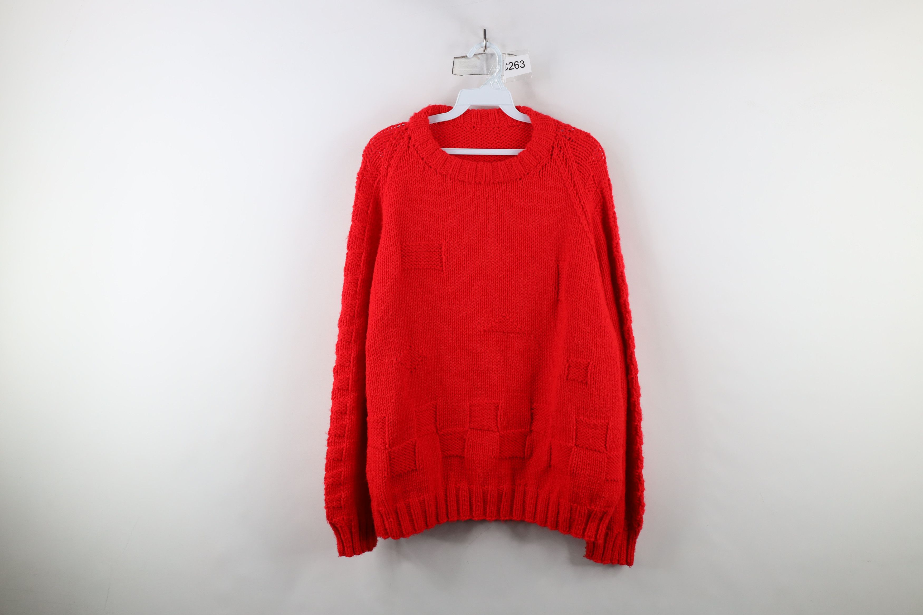 Vintage Vintage 70s Streetwear Chunky Knit Geometric Sweater Red Size XXL / US 16-18 / IT 52-54 - 1 Thumbnail