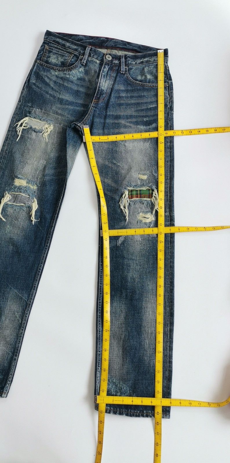 Takeo Kikuchi Takeo Kikuchi Plaid Patchwork Denim Jeans ERD Grunge Size US 31 - 18 Thumbnail