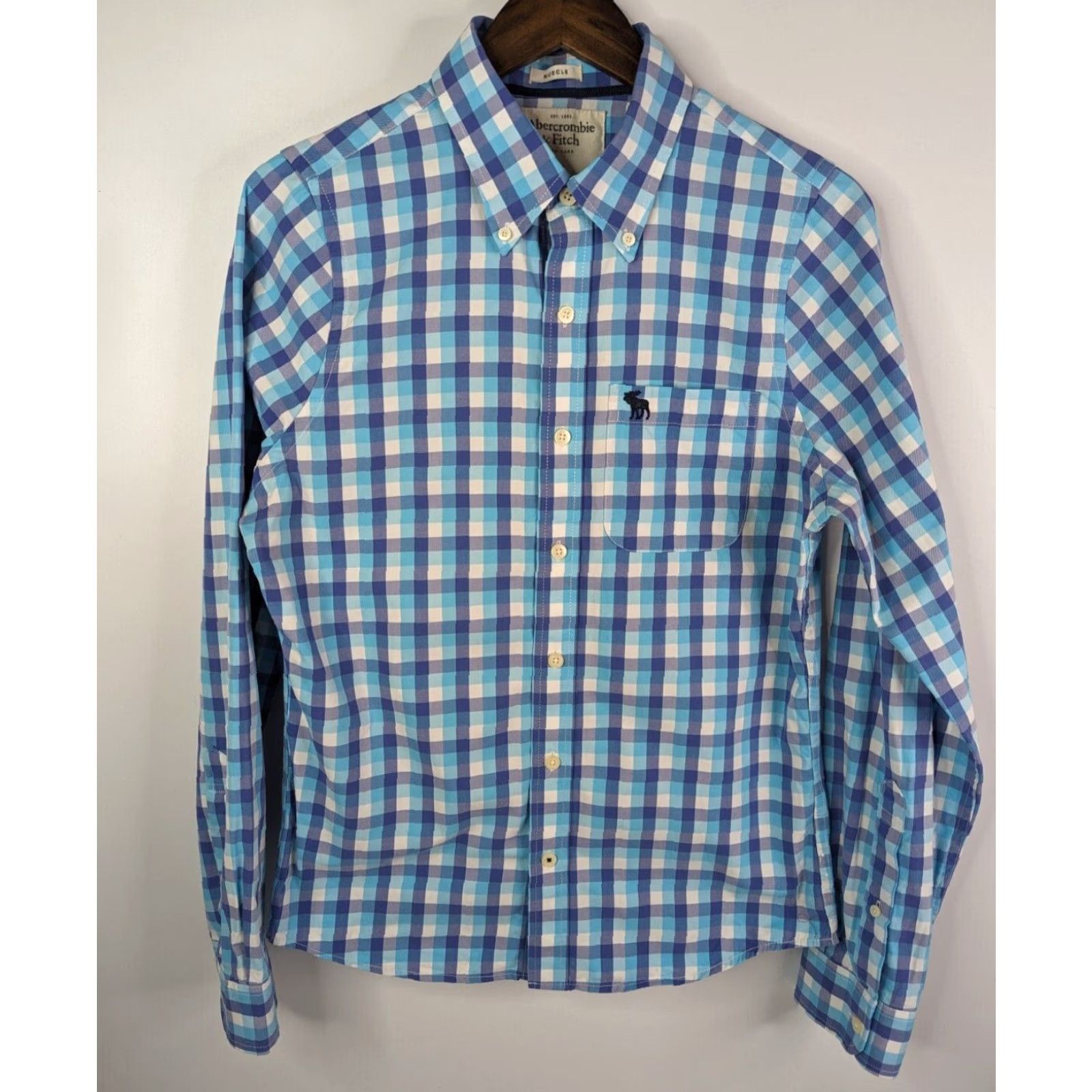 Abercrombie & Fitch Abercrombie & Fitch Button-Up Shirt Sz Medium Blue Check Muscle Fit Long Sleeve Casual Mens Size US M / EU 48-50 / 2 - 2 Thumbnail
