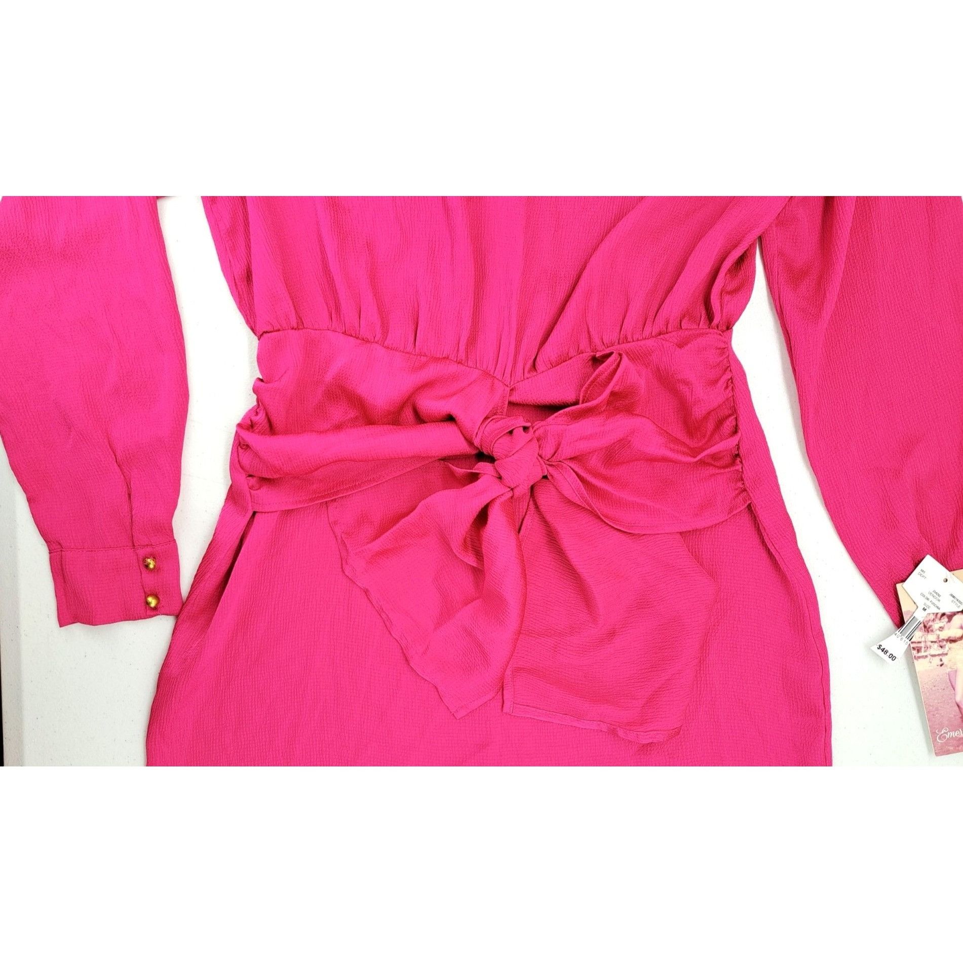 Other Emerald Sundae Pink Long Sleeve Mini Dress With Tie Waist Size M / US 6-8 / IT 42-44 - 4 Thumbnail