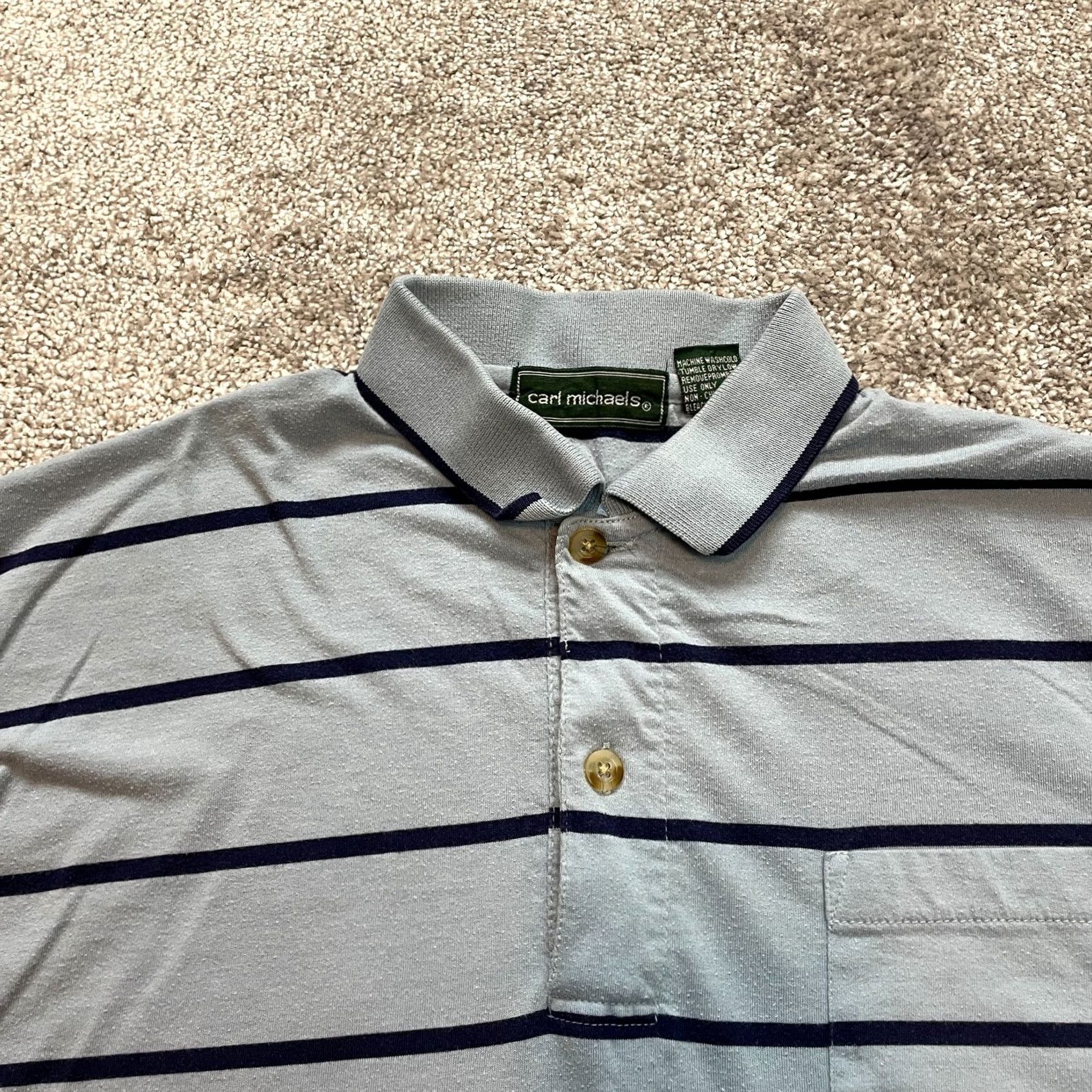 Vintage VINTAGE Carl Michaels Polo Shirt Mens L Light Blue Striped Pocket Collared Rugby Size US L / EU 52-54 / 3 - 2 Thumbnail