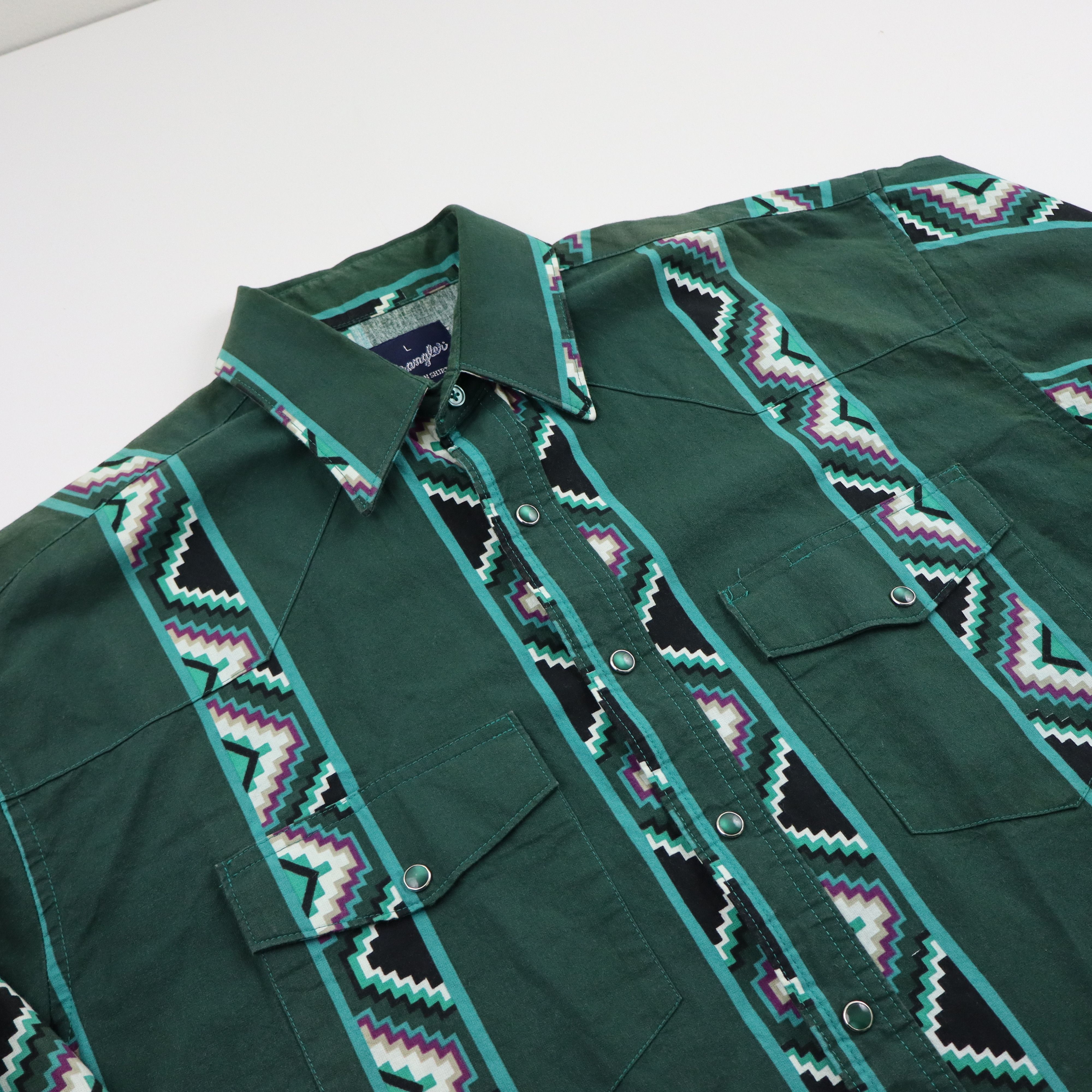 Tribal Streetwear × Vintage × Wrangler Vintage Wrangler Brushpopper Western Cowboy Aztec Shirt Size US L / EU 52-54 / 3 - 4 Thumbnail