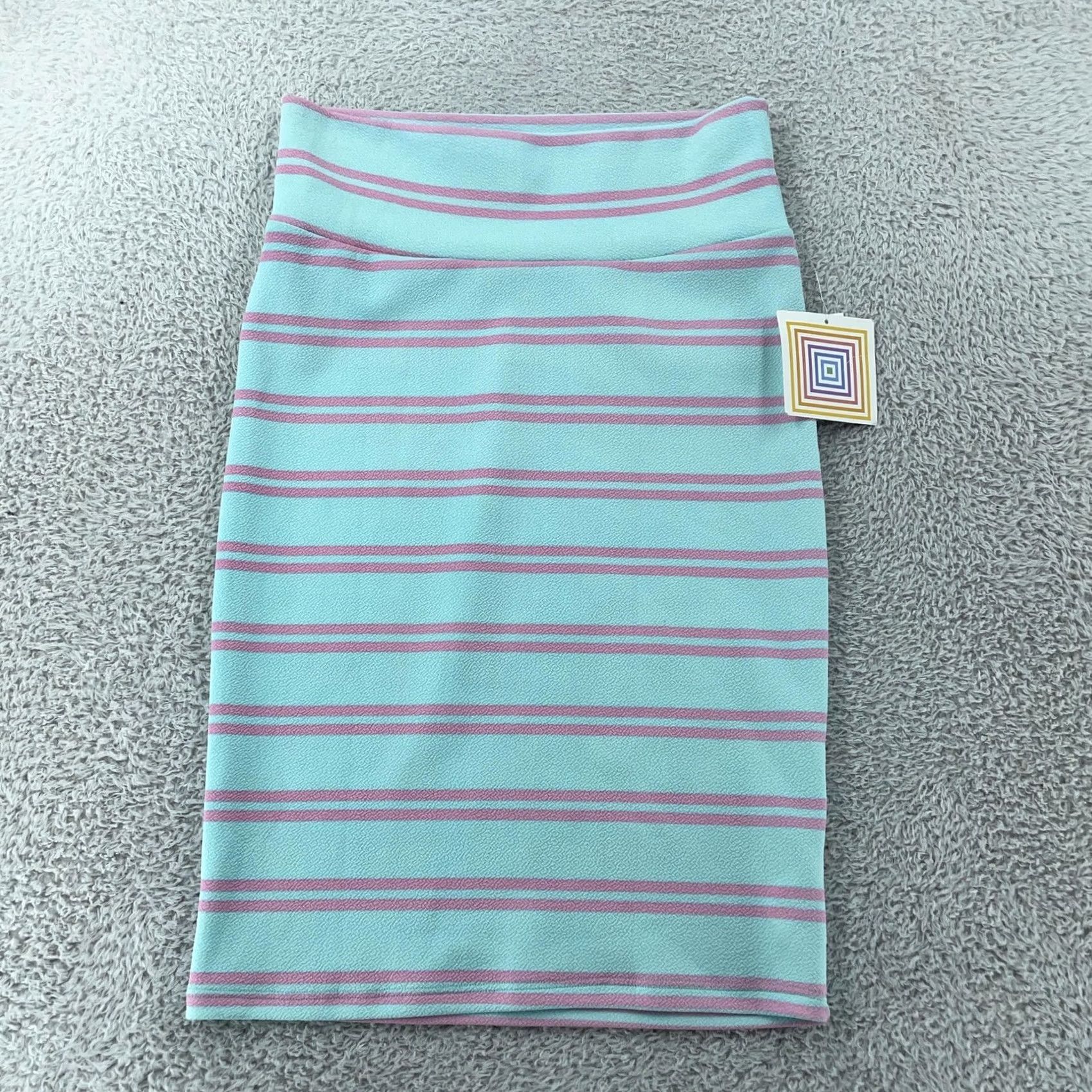 Vintage LuLaRoe Skirt Womens Small Aqua Pink Striped Pencil Stretch Bodycon Size 28" / US 6 / IT 42 - 2 Thumbnail