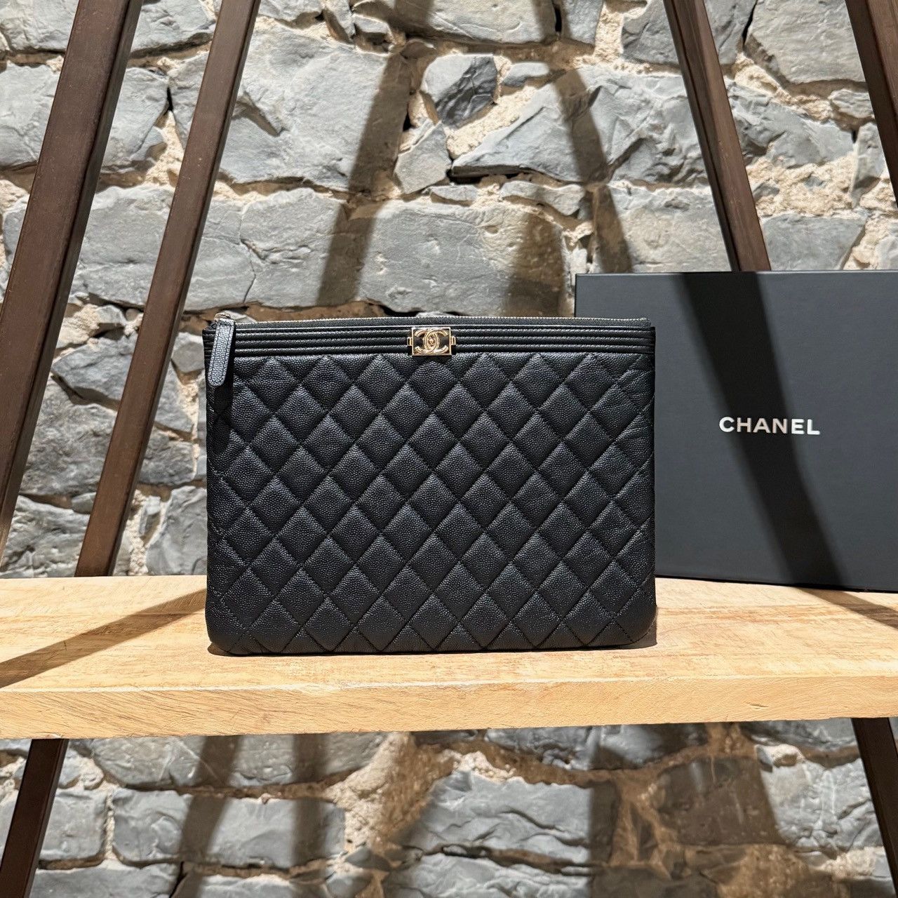 Chanel Chanel Black Caviar Quilted Medium Boy O-Case Pouch Size ONE SIZE - 1 Thumbnail