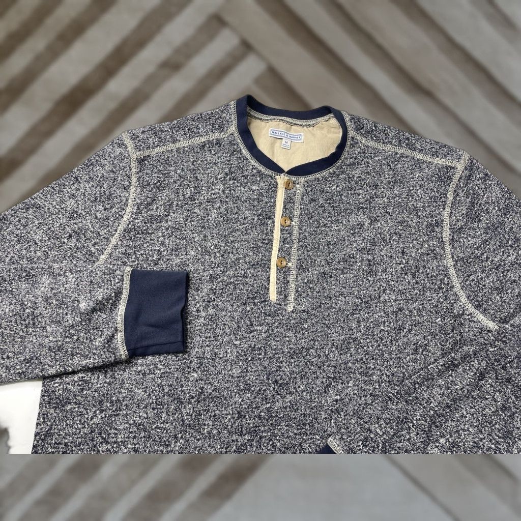 Wallace & Barnes Wallace & Barnes Henley Shirt Mens M Blue Cotton Blend Long Sleeve Heather Terry Button-Up Size US M / EU 48-50 / 2 - 1 Thumbnail
