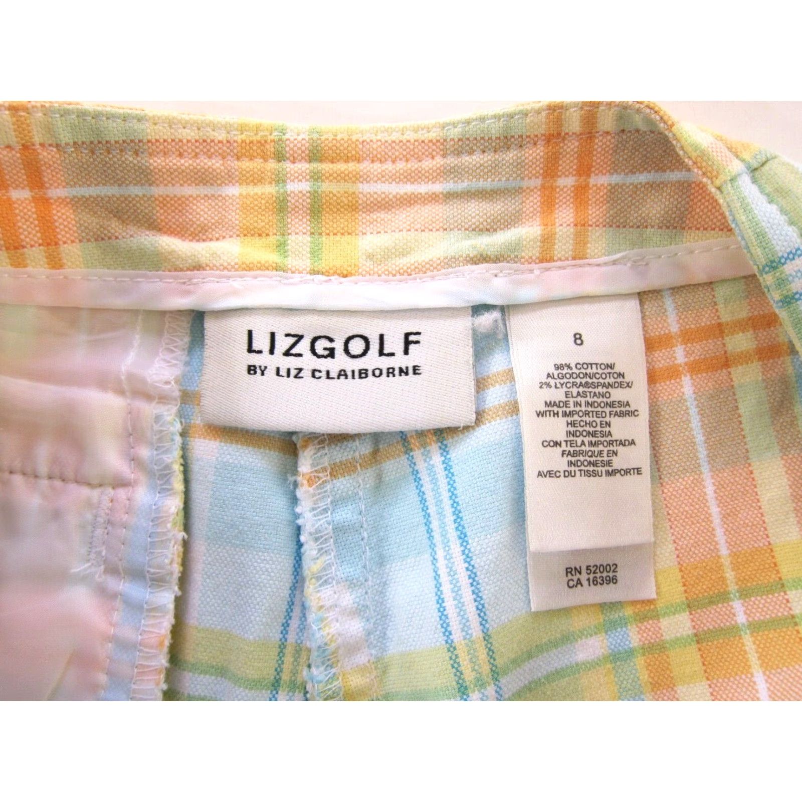 Liz Claiborne VINTAGE Liz Claiborne Golf Cotton Stretch Blue Orange Plaid Skirt Skort Women 8 Size 30" / US 8 / IT 44 - 5 Thumbnail