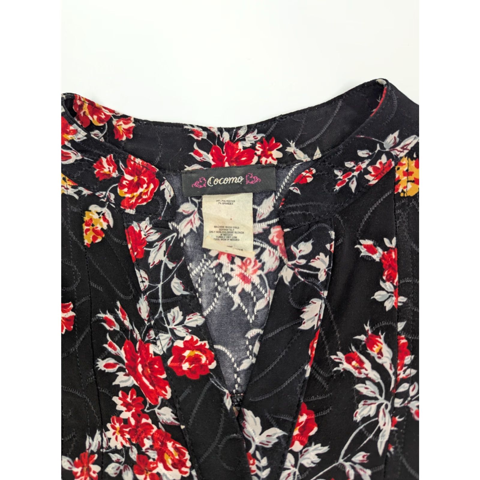 Bell Cocomo Women's Black Floral Top Blouse S Knit Long Bell Sleeve V-Neck Pleated Shirt Shirt-Style Purled? Size S / US 4 / IT 40 - 7 Thumbnail