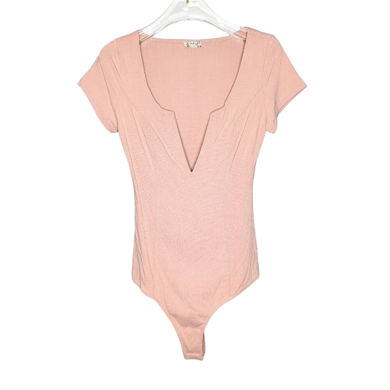 Free People Free People Blush Pink Cap Sleeve Deep Conversation Bodysuit Size S / US 4 / IT 40 - 1 Thumbnail