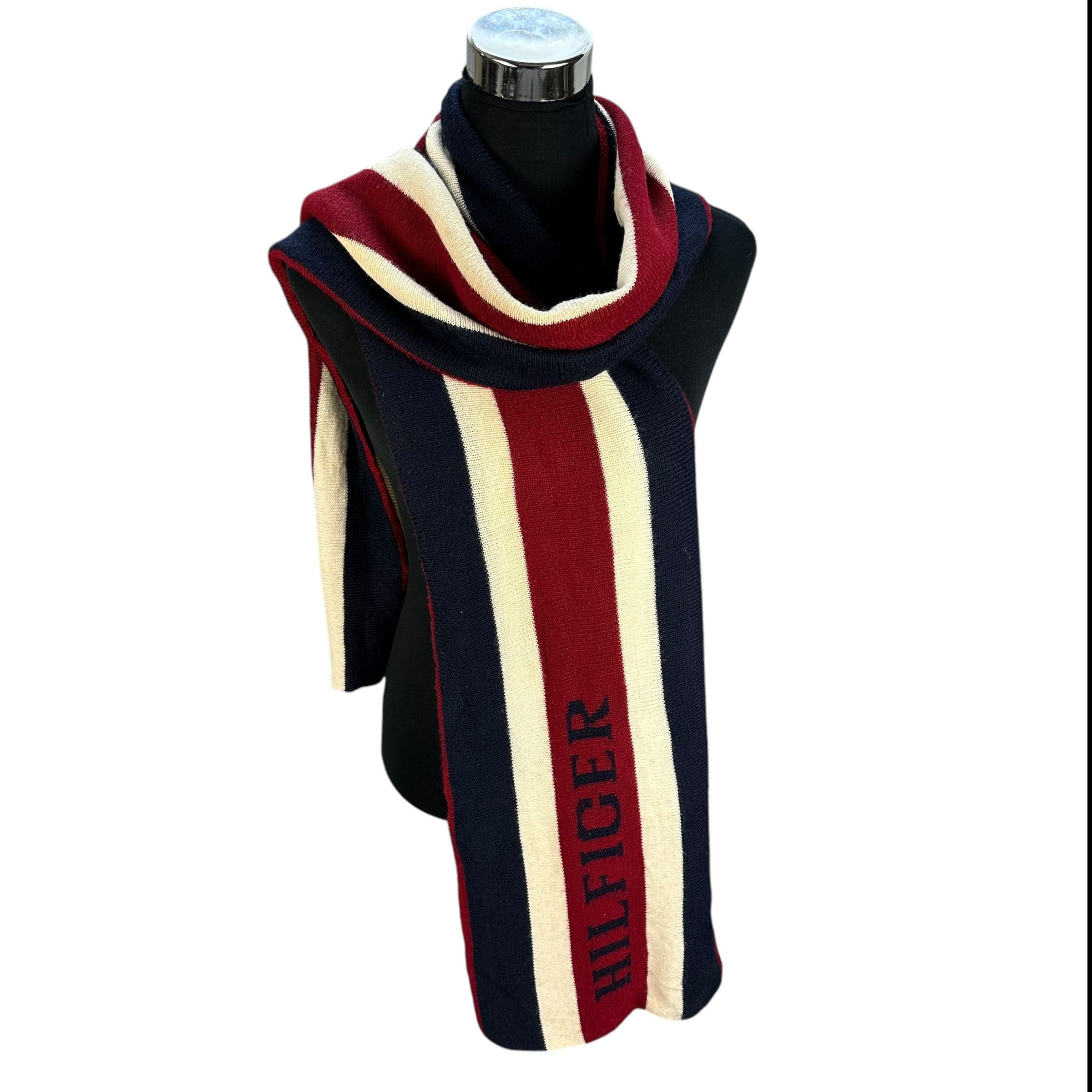 Tommy Hilfiger TOMMY HILFIGER Striped Big Logo Muffler Neckwear #A65-1556 Size ONE SIZE - 1 Thumbnail