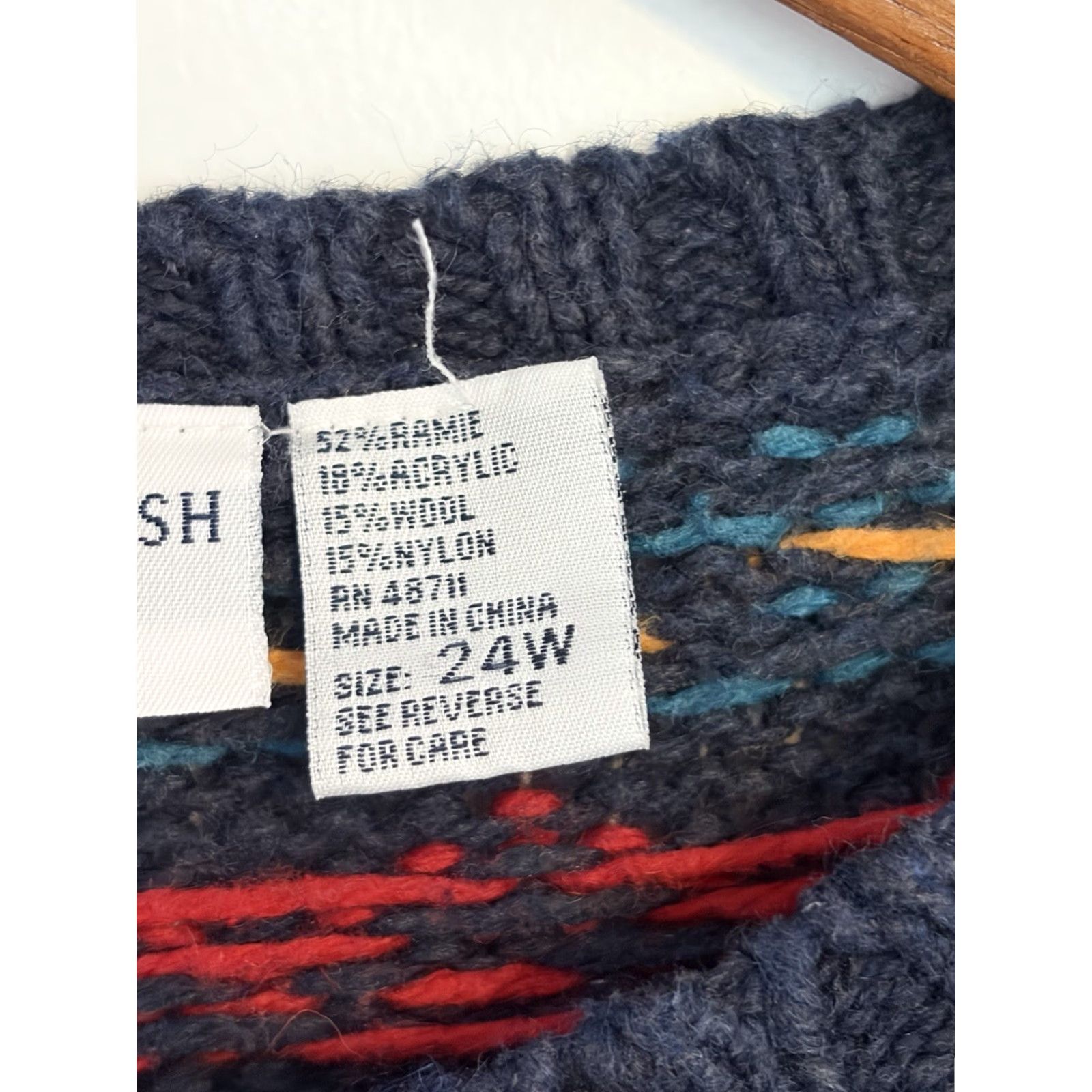 Vintage VTG Whitefish Bay Knit Sweater Women's 24W Blue Crew Neck Long Sleeve Raglan Acrylic Knit Pullover Size 4XL / US 24-26 - 6 Thumbnail