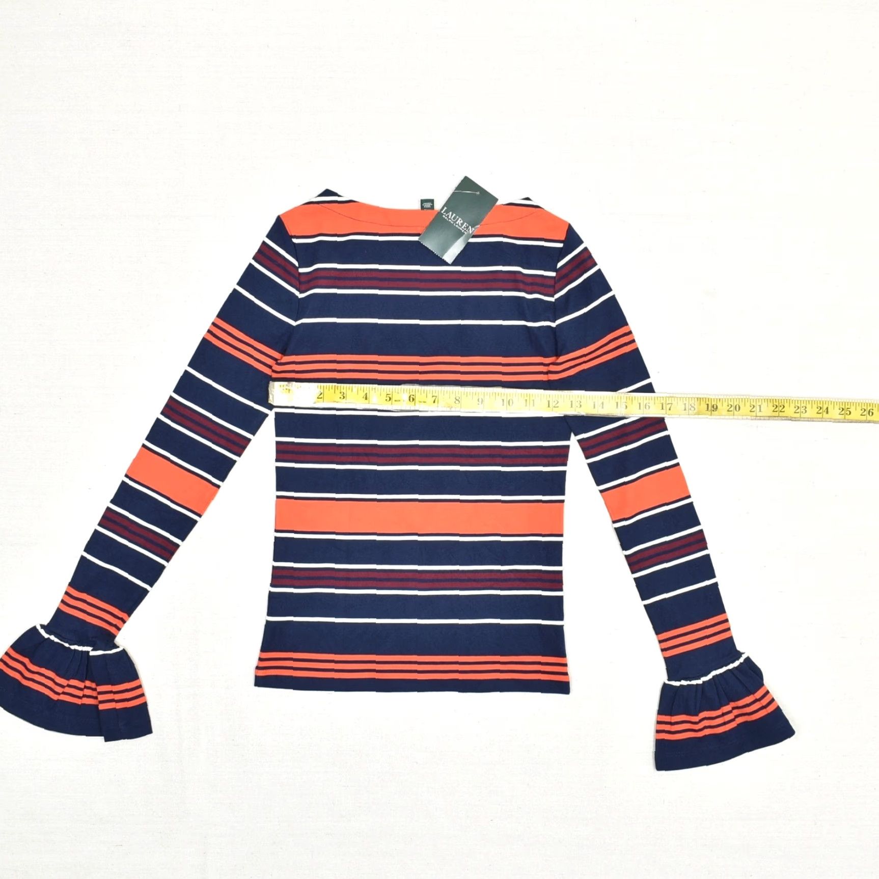 Ralph Lauren Lauren Ralph Lauren Blouse Striped Multicolor Cotton Blend Boat Neck Long Sleeve 2XS Womens Shirt Size XXS / US 00 / IT 34 - 4 Thumbnail