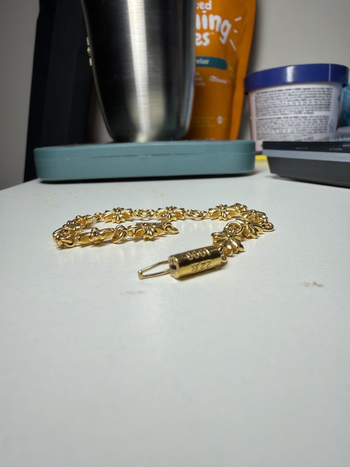 Chrome Hearts Chrome Hearts Gold Tiny E Cross Plus Bracelet Logo small Size ONE SIZE - 20 Thumbnail