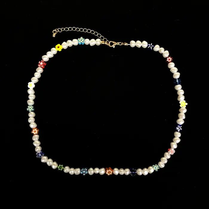 Chain x Jewelry Pearl Choker Flower Necklace, Men's