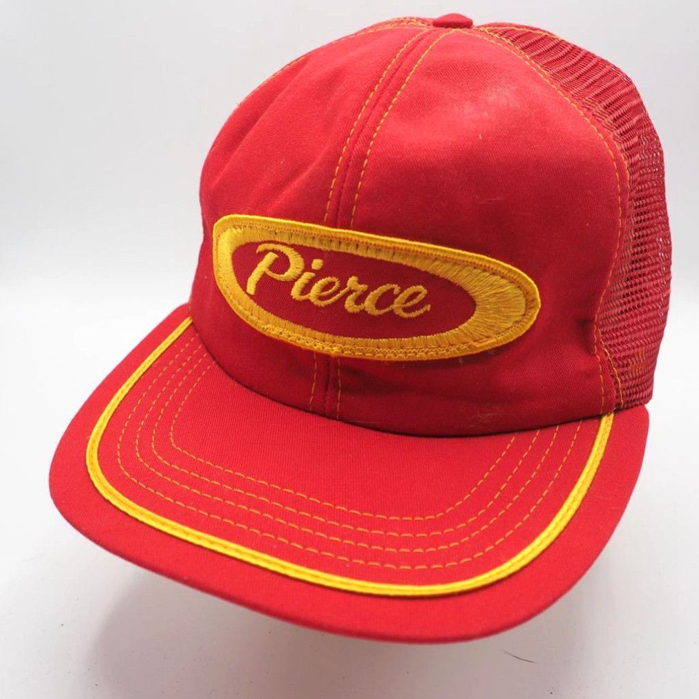 image of Vintage Pierce Patch Mesh Adjustable Snapback Trucker Hat Cap in White, Men's