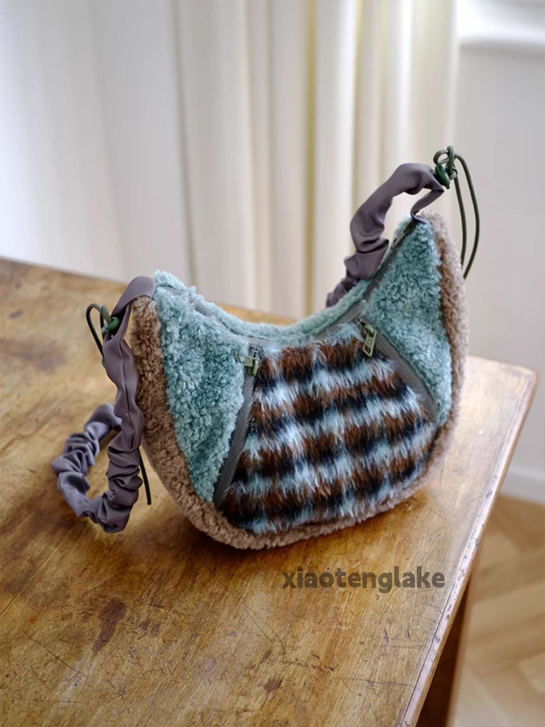 Unisex outdoor utility sports patchwork plush bag
