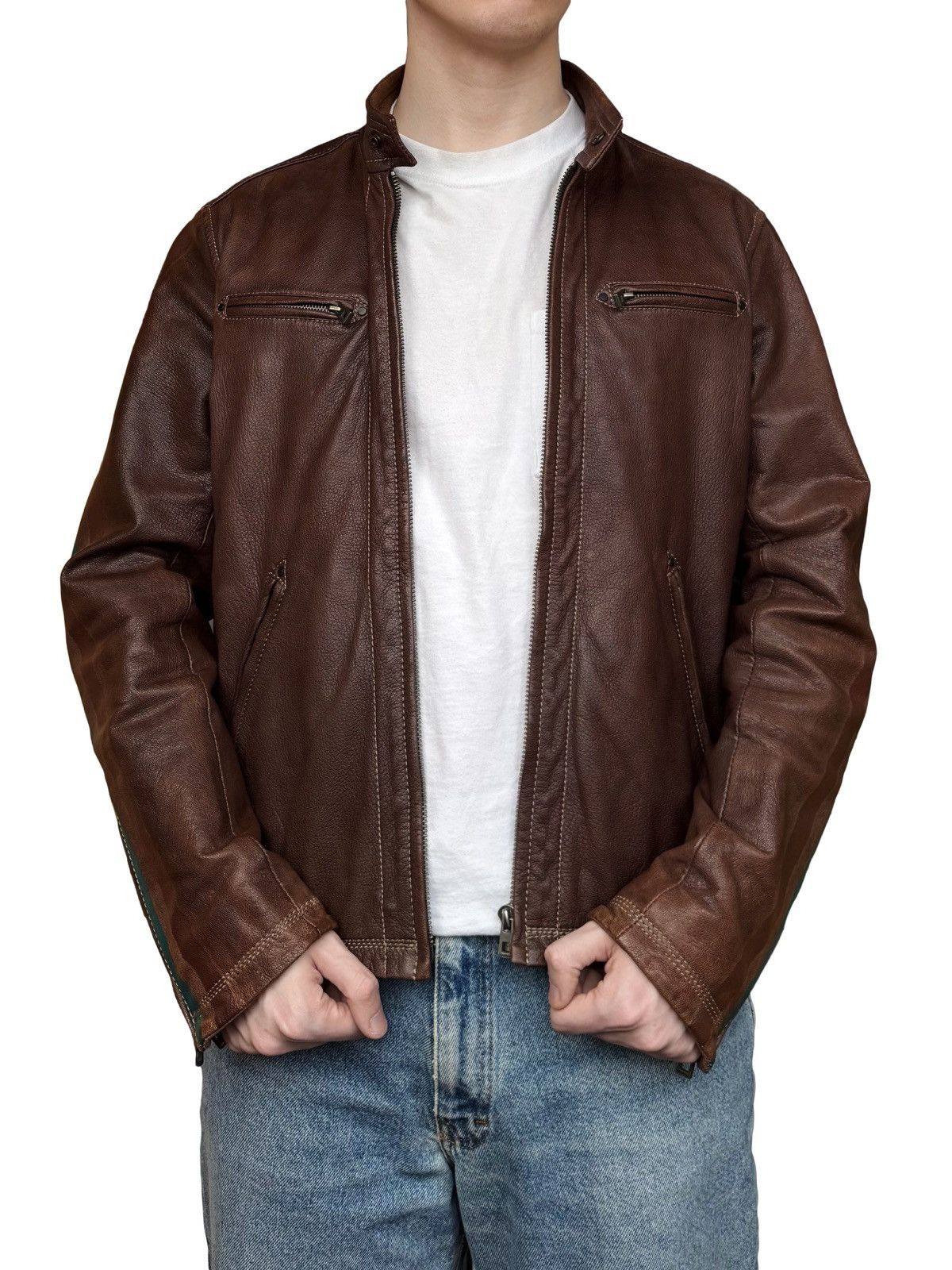 Vintage Strellson Swiss Cross Biker Moto Leather Jacket