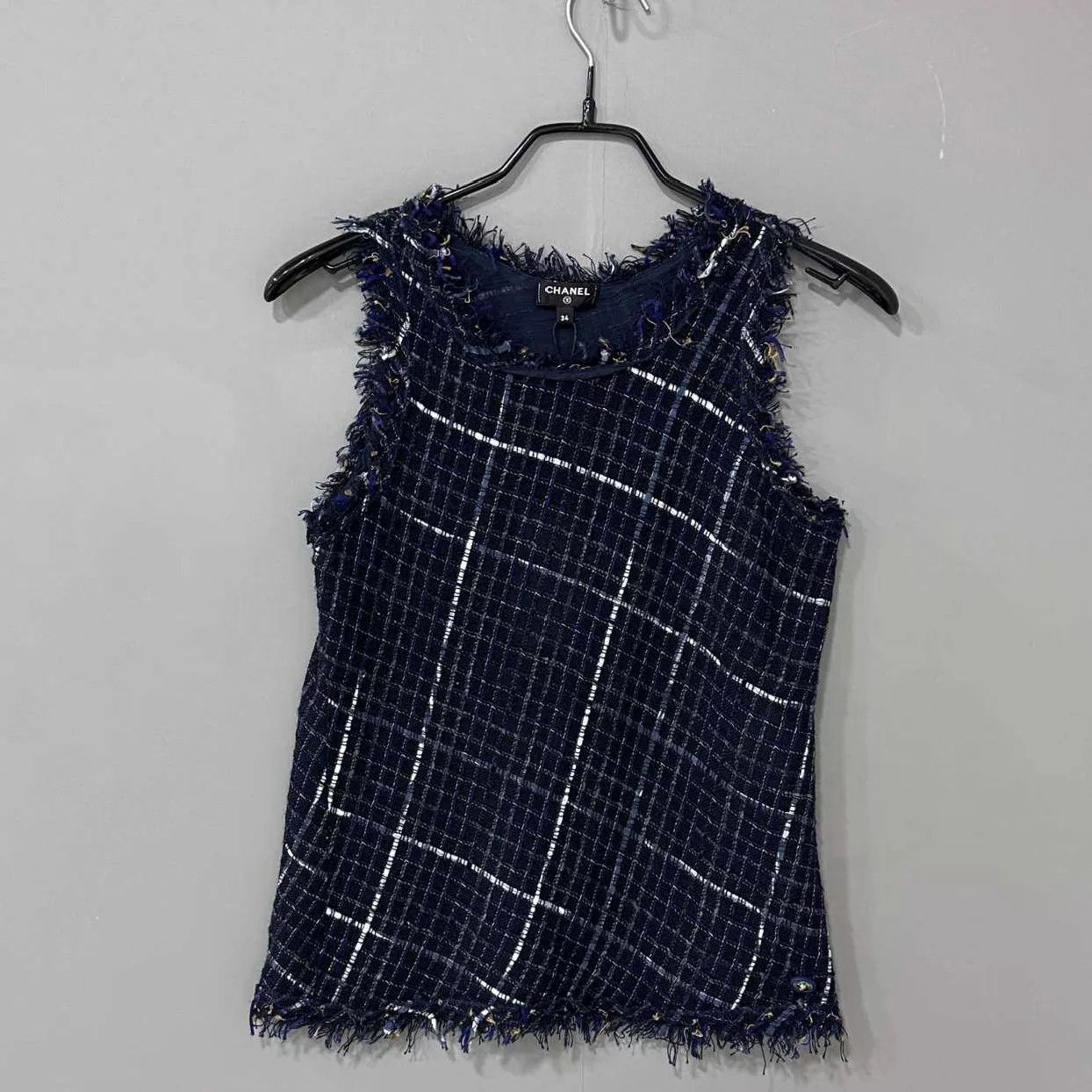 Chanel Chanel checkered knit sleeveless vest top women's size 34 Size XS / US 0-2 / IT 36-38 - 1 Thumbnail