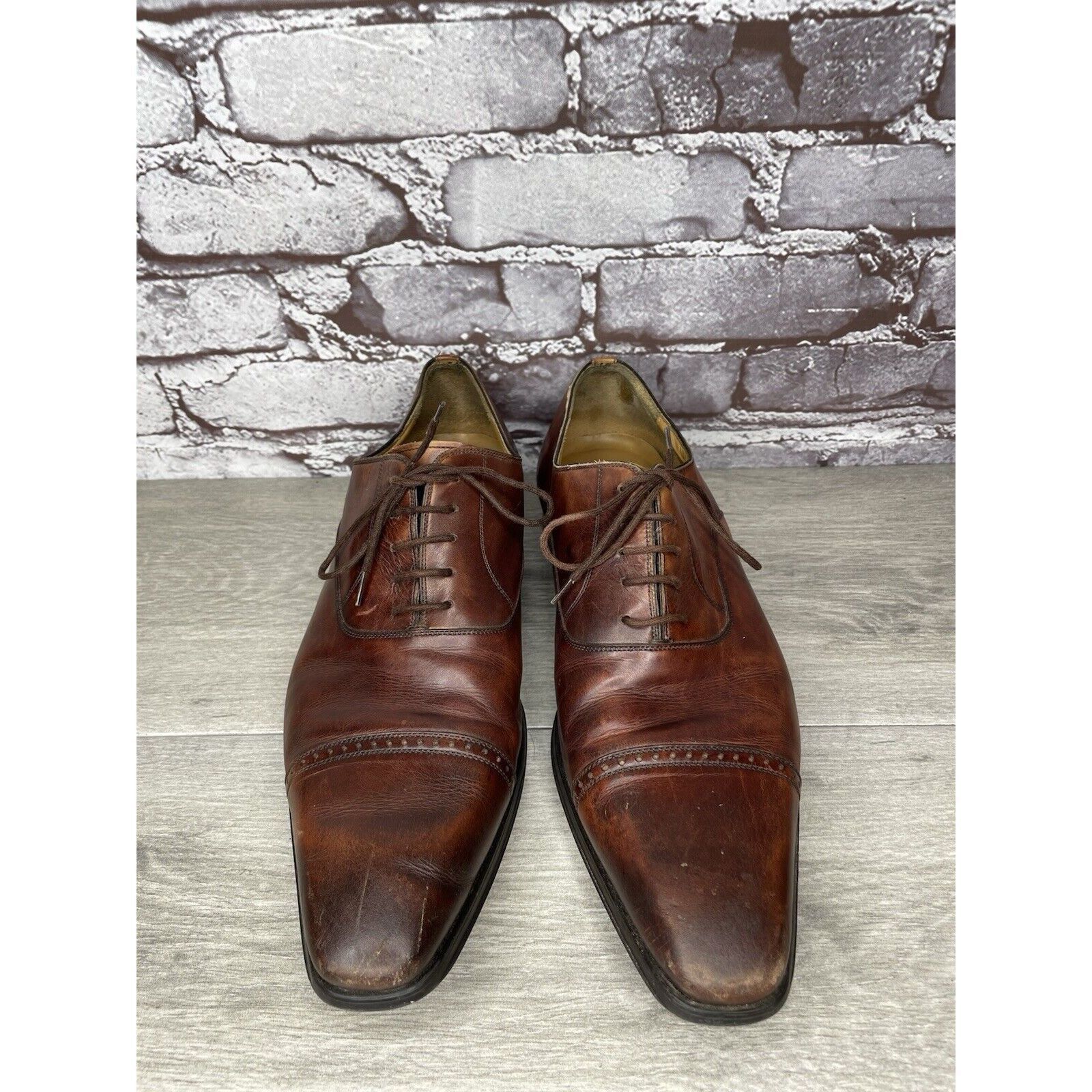Magnanni Neiman Marcus Brown Leather Cap Toe Oxfords Shoes M