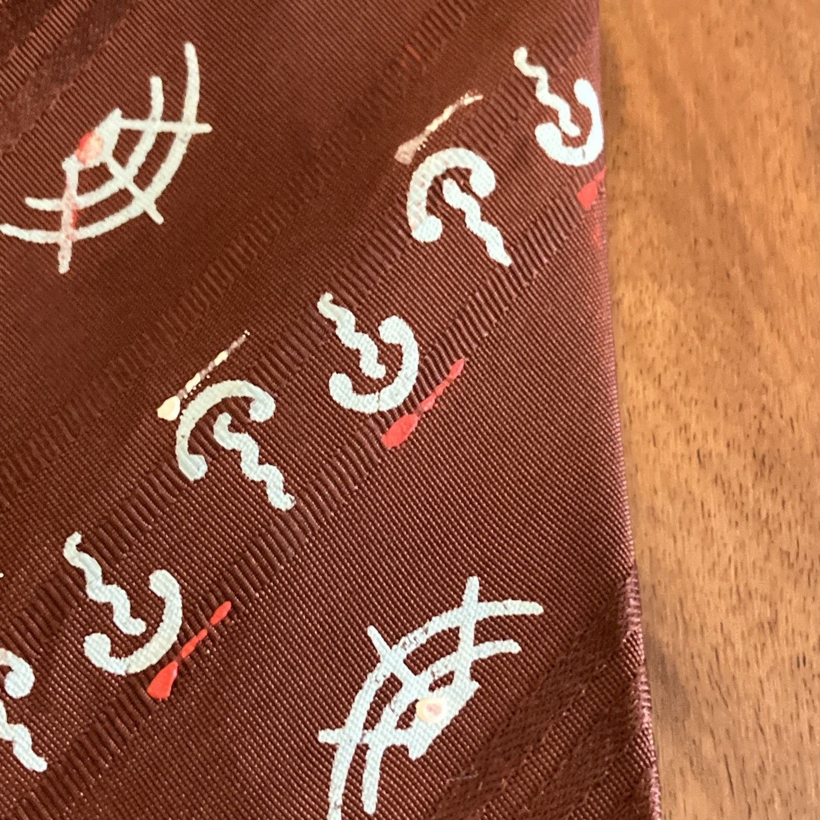 Handmade 1940s Necktie Halloween Hand Painted Spider Web RARE Bronze Size ONE SIZE - 9 Thumbnail