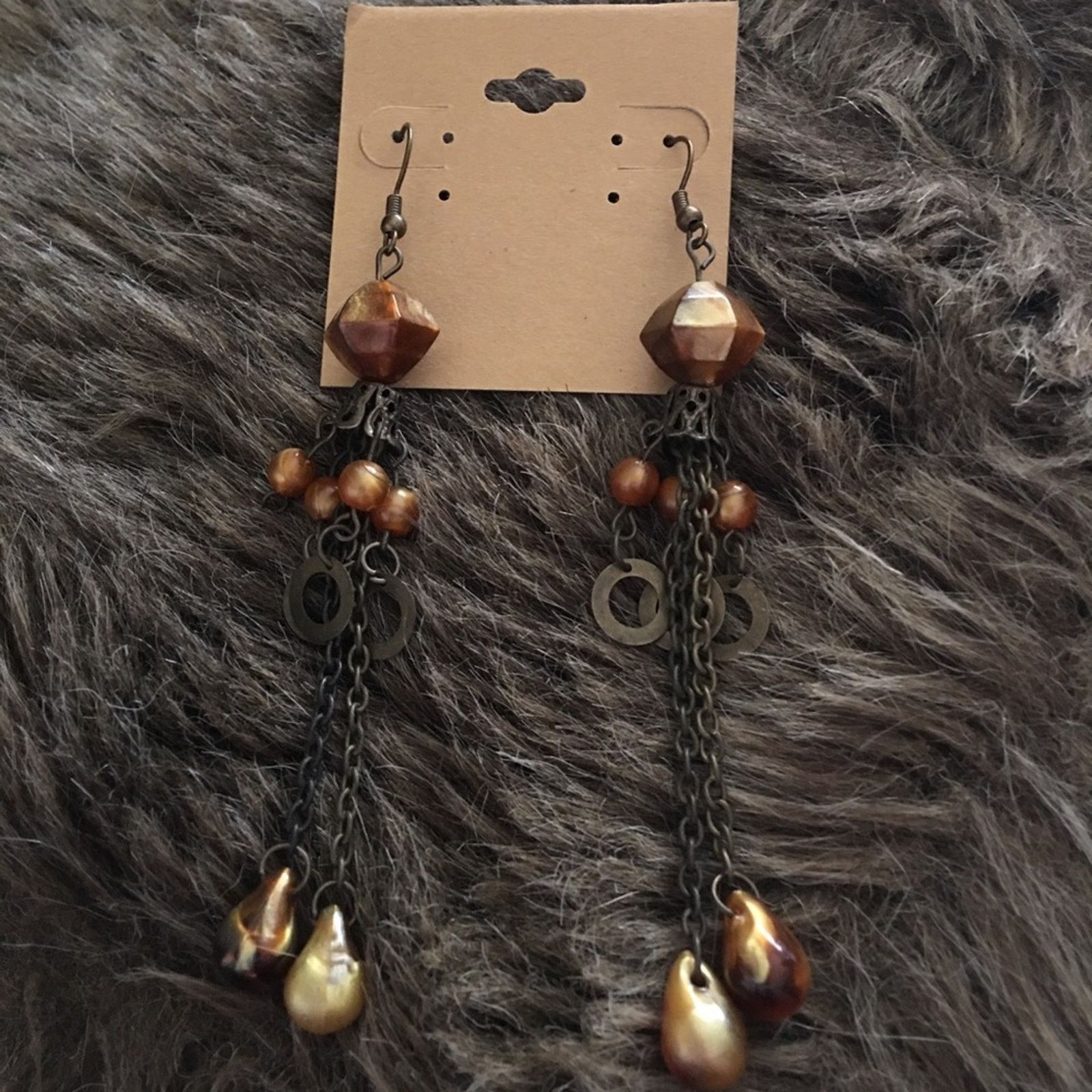 Vintage Vintage brass tone beaded chandelier earrings Size ONE SIZE - 2 Thumbnail