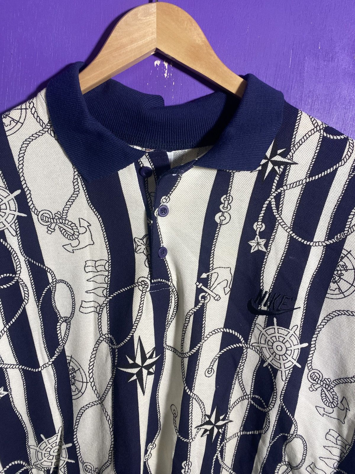 Nike × Vintage Vintage 90s Nike sailor/nautical print polo shirt Size US XL / EU 56 / 4 - 3 Thumbnail