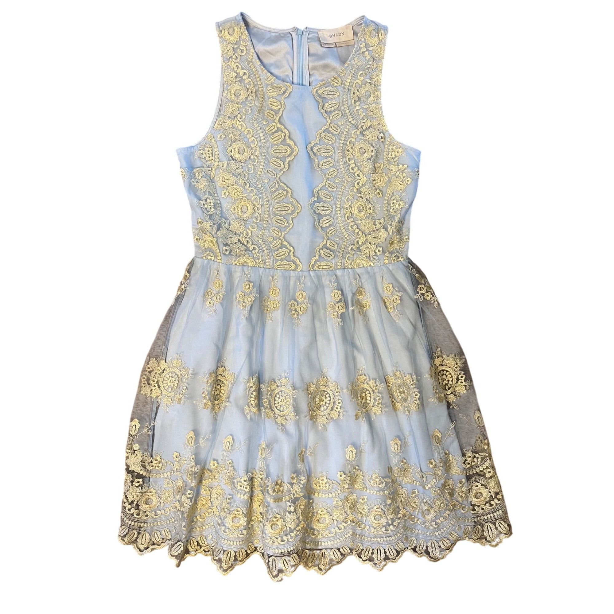 Anthropologie Anthropologie BHLDN 10 UK 14 Dress Flourish Sky Blue Gold La Size L / US 10 / IT 46 - 2 Thumbnail