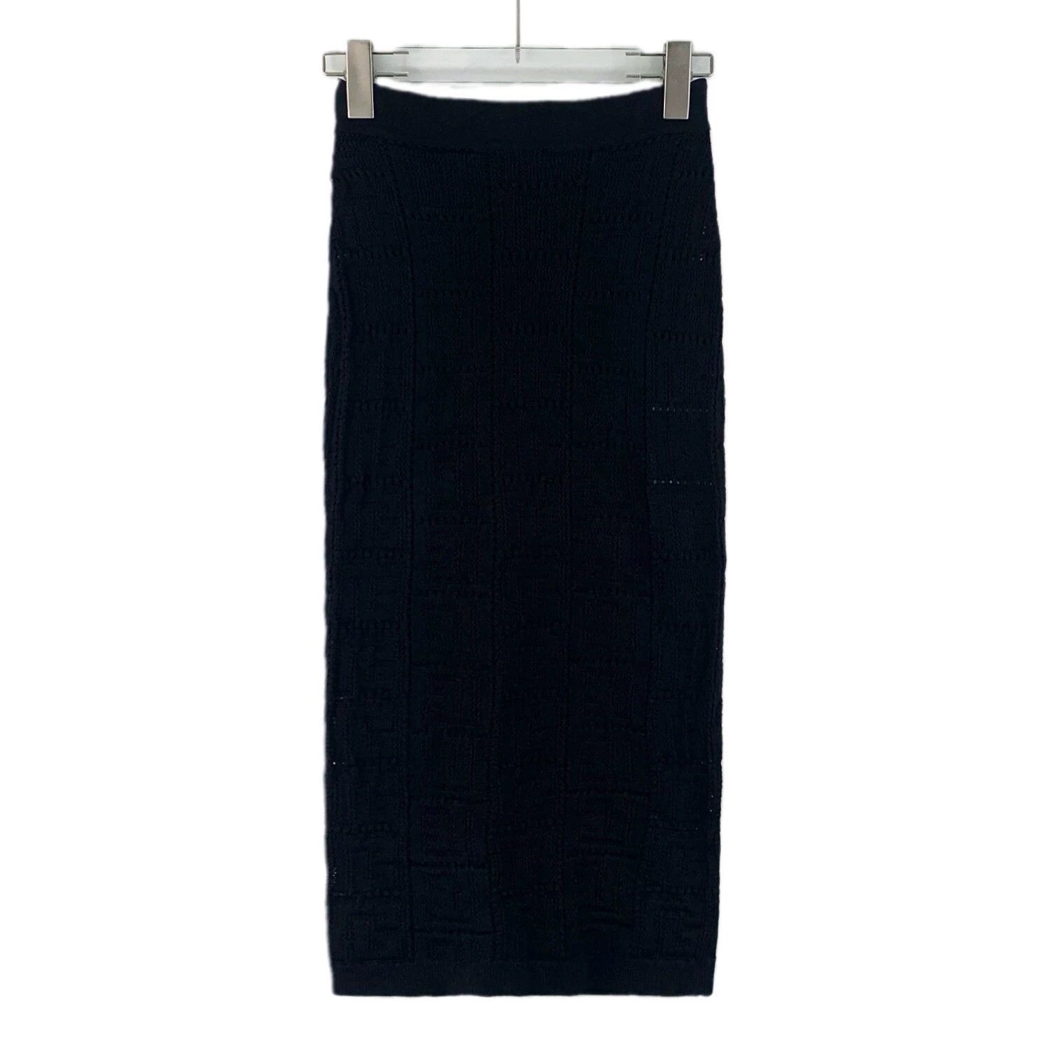 Balmain KW0802 Balmain Black Patterned Knit Maxi Skirt Size 34" / US 12 / IT 48 - 1 Thumbnail