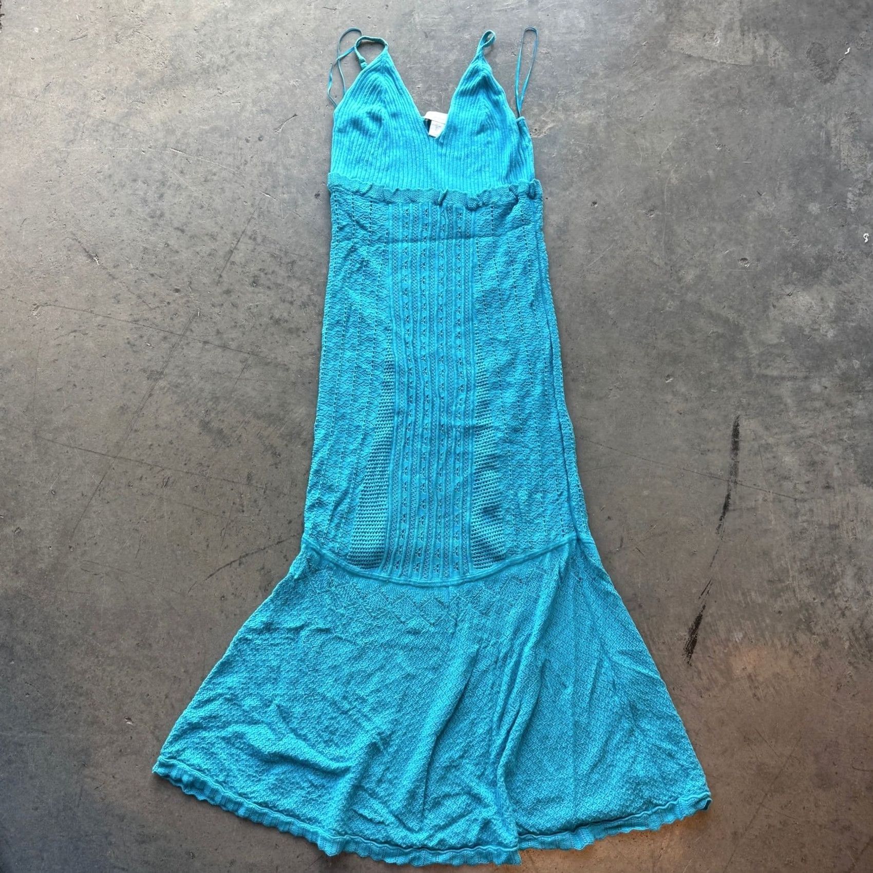 House of Harlow VINTAGE House of Harlow Maxi Dress Sleeveless Halter Knit Crochet Boho L Blue Women's L Dress Size L / US 10 / IT 46 - 2 Thumbnail