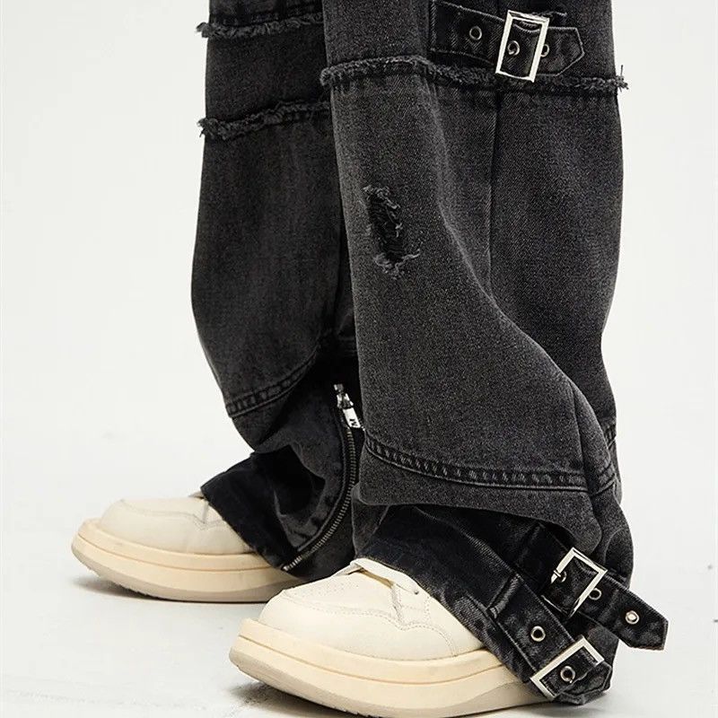 Denime × Vintage Y2K Streetwear Black Baggy Ripped Stacked Jeans Cargo Pants Size US 28 / EU 44 - 6 Thumbnail