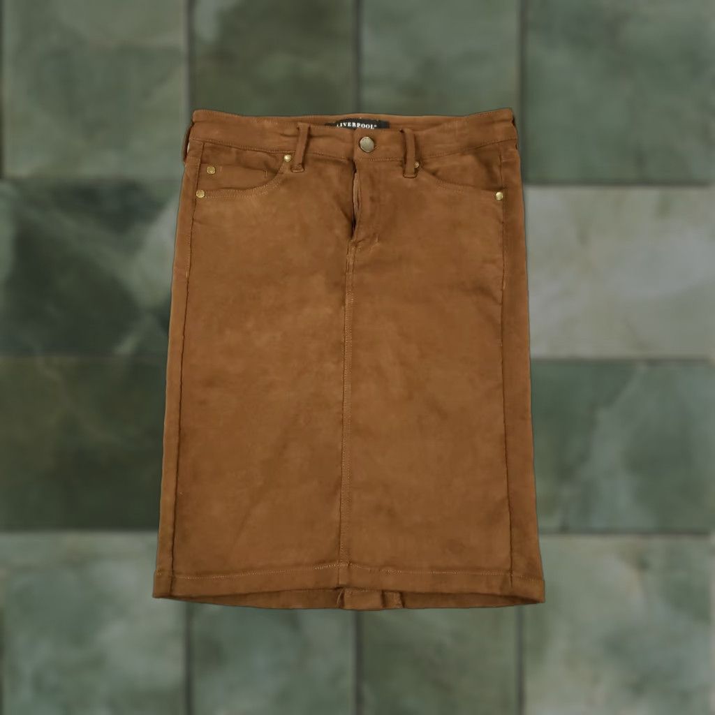 Vintage Liverpool Brand Womens Size 4 Knee Length Brown Straight Pencil Skirt 4/27 Zip Solid Polyester Spandex Size 27" / US 4 / IT 40 - 1 Thumbnail