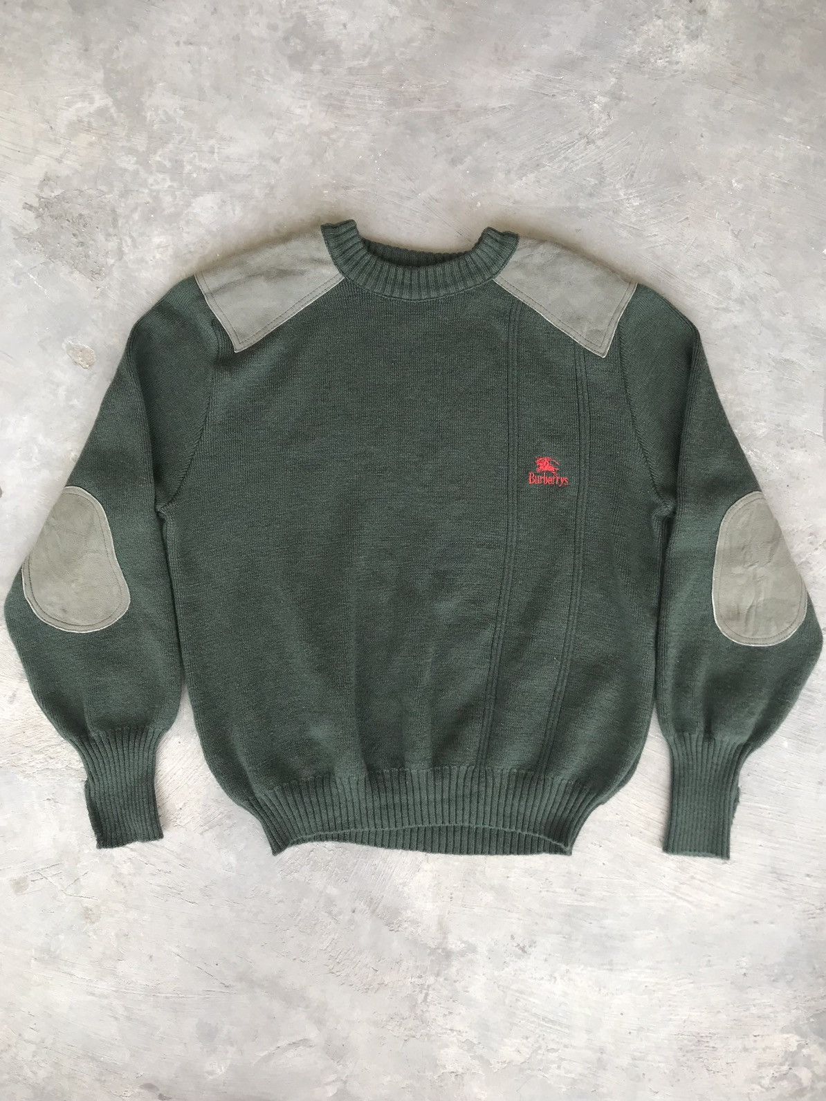 image of Archival Clothing x Burberry 80-90S Burberrys Crazy Vintage Wool Suede Leather Sweaters in Green (S