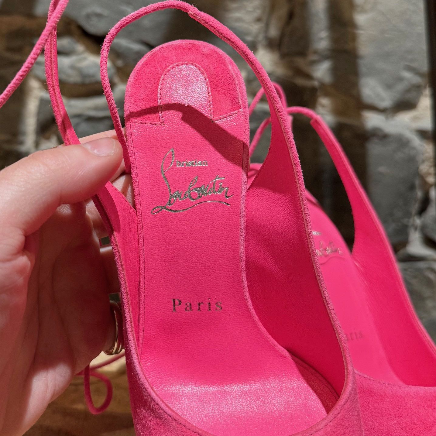 Christian Louboutin Christian Louboutin Pink Suede Lace Up NVP120 Peep Toe Pumps Size US 5 / IT 35 - 10 Thumbnail