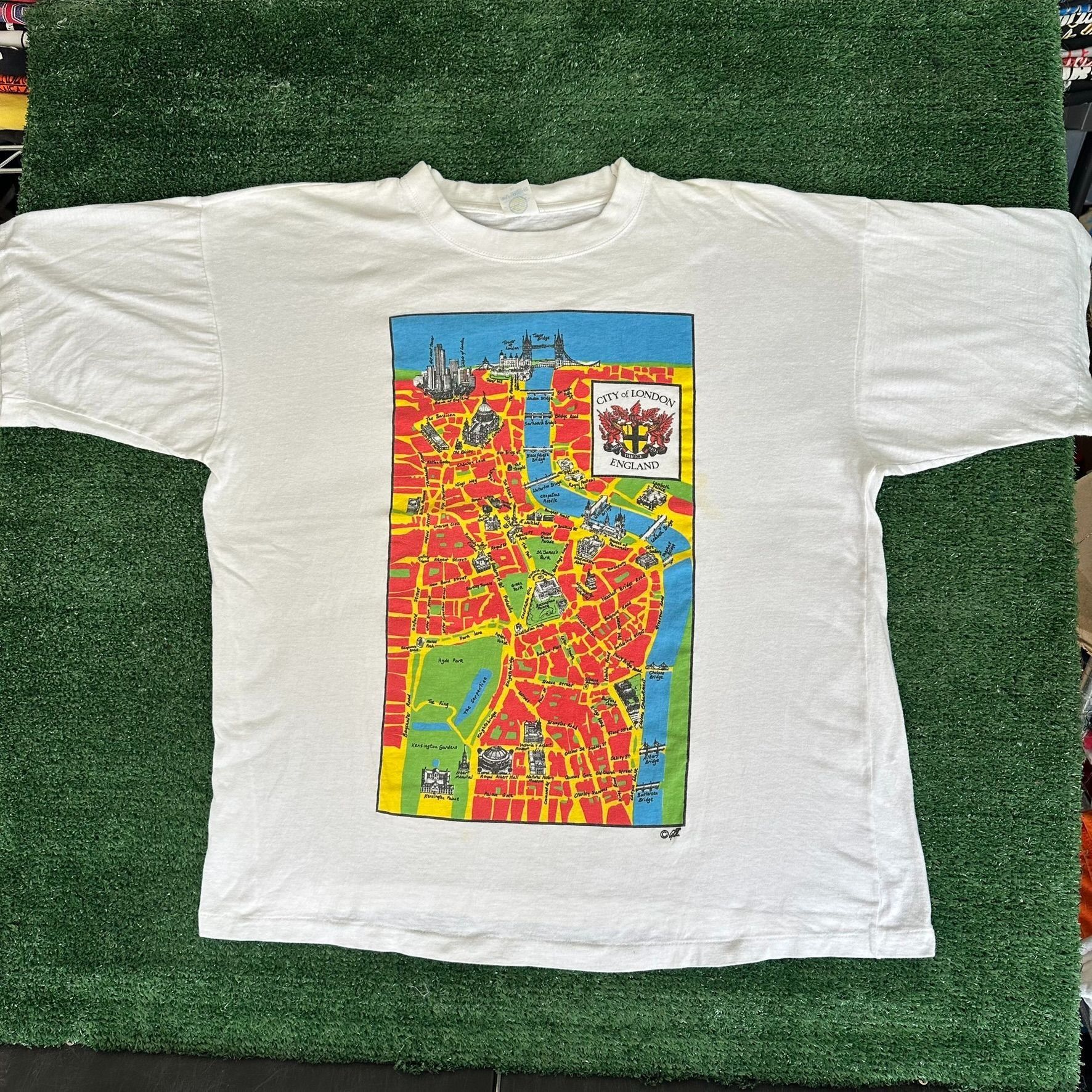 Vintage Vintage 90s London England Map T-Shirt Single Stitch White X Size US XL / EU 56 / 4 - 6 Thumbnail