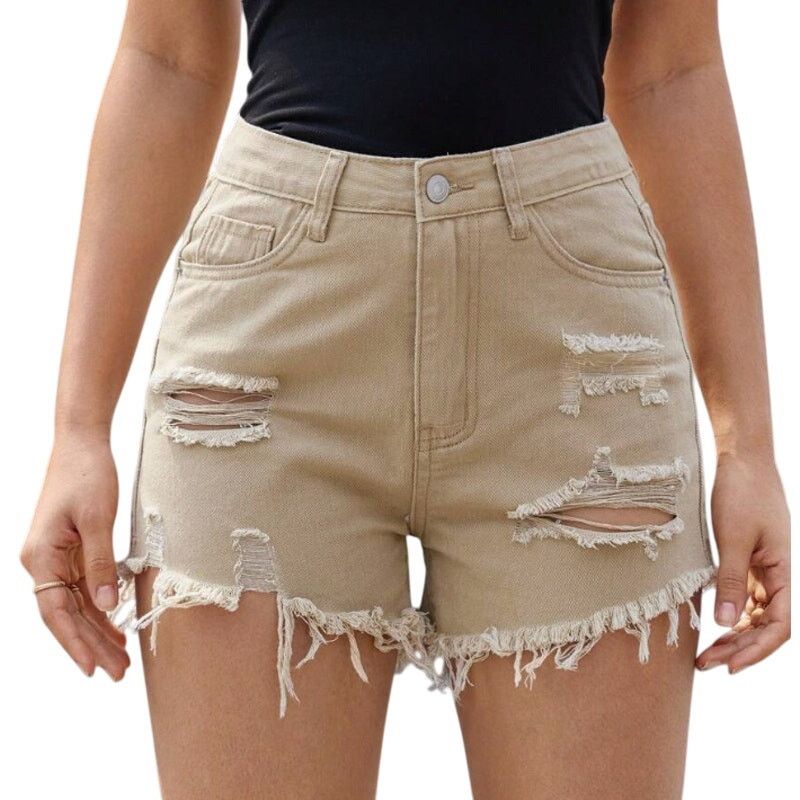 Shein Distressed Frayed Denim Shorts in Khaki, Size XL Size 38" / US 16 / IT 52 - 1 Thumbnail