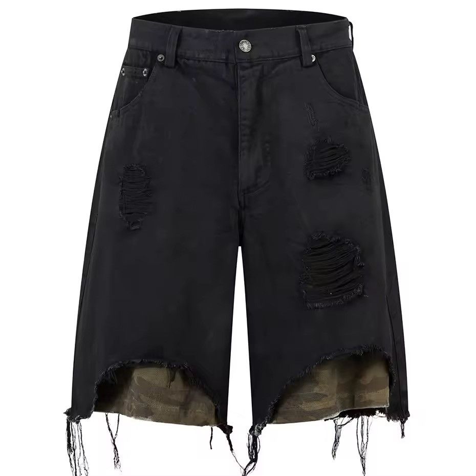 Jean Camouflage Patchwork Hole Vintage Black Shorts Jorts Size US 30 / EU 46 - 1 Thumbnail
