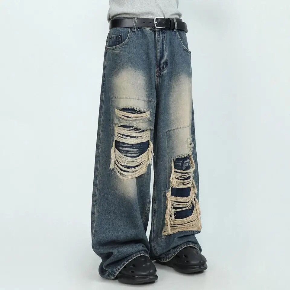 Japanese Brand Blue Color Distress Denim Pants Size US 31 - 1 Thumbnail