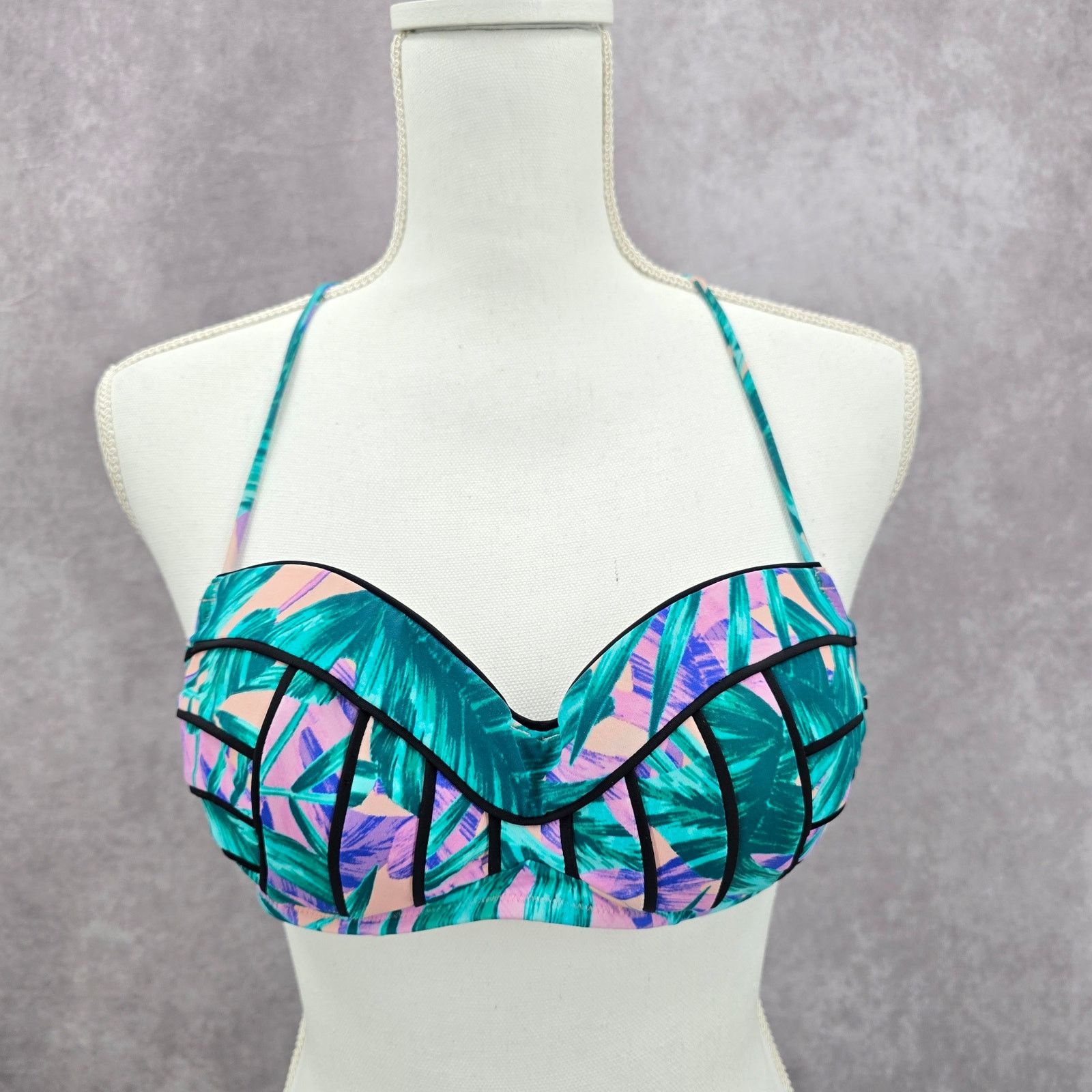 Other Shade & Shore Green Tropical String Tie Bikini Top Swim 34B Size ONE SIZE - 1 Thumbnail