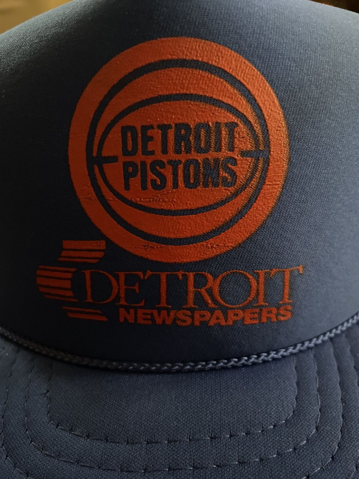 NBA × Nissan Vintage 90s Detroit Pistons Trucker Hat SnapBack Newspapers Size ONE SIZE - 2 Thumbnail