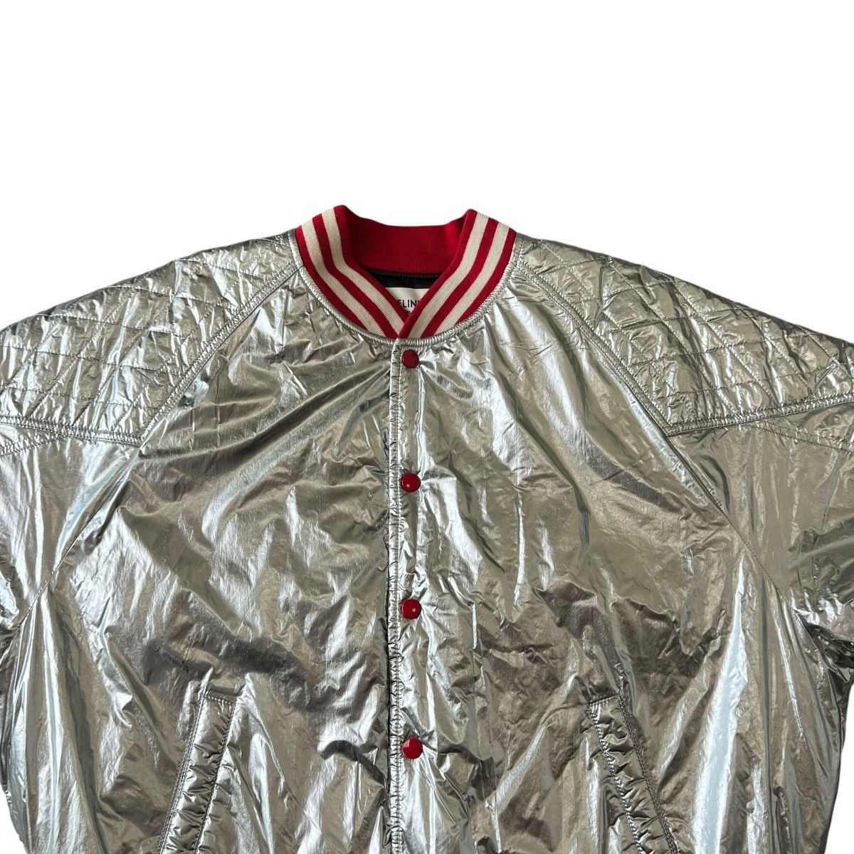 Celine × Hedi Slimane CELINE 22AW ×HEDI SLIMANE QUILTED YOKE SILVER TEDDY JACKET Size US M / EU 48-50 / 2 - 2 Thumbnail
