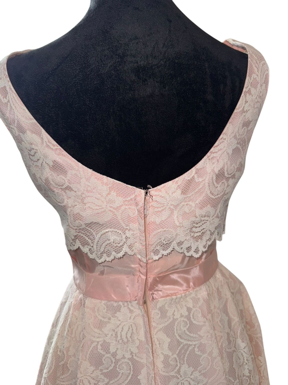 Sears × Vintage VTG Sears 40s 50s Pink Lace Evening Dress Sheath Fit Flare Size S / US 4 / IT 40 - 5 Thumbnail