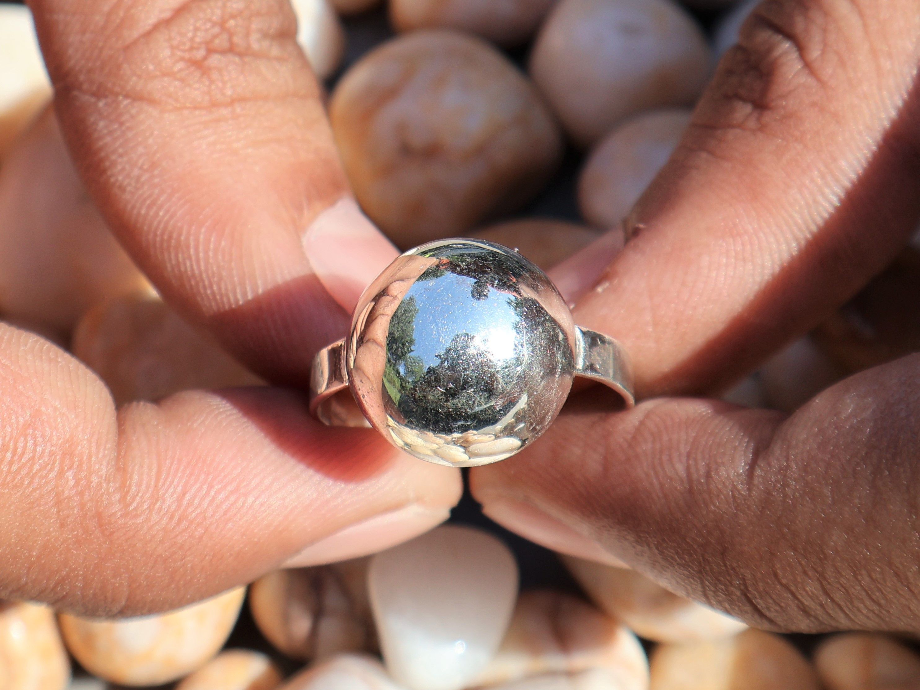 Handmade Half Round Ball Ring, 925 Sterling Silver, Handmade Ring, Size ONE SIZE - 3 Thumbnail