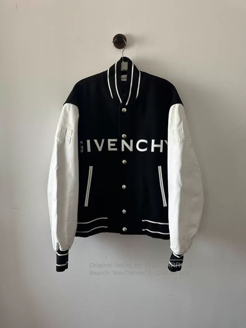 Givenchy Givenchy Black and White Leather Sleeve Baseball Jacket Size US M / EU 48-50 / 2 - 1 Thumbnail