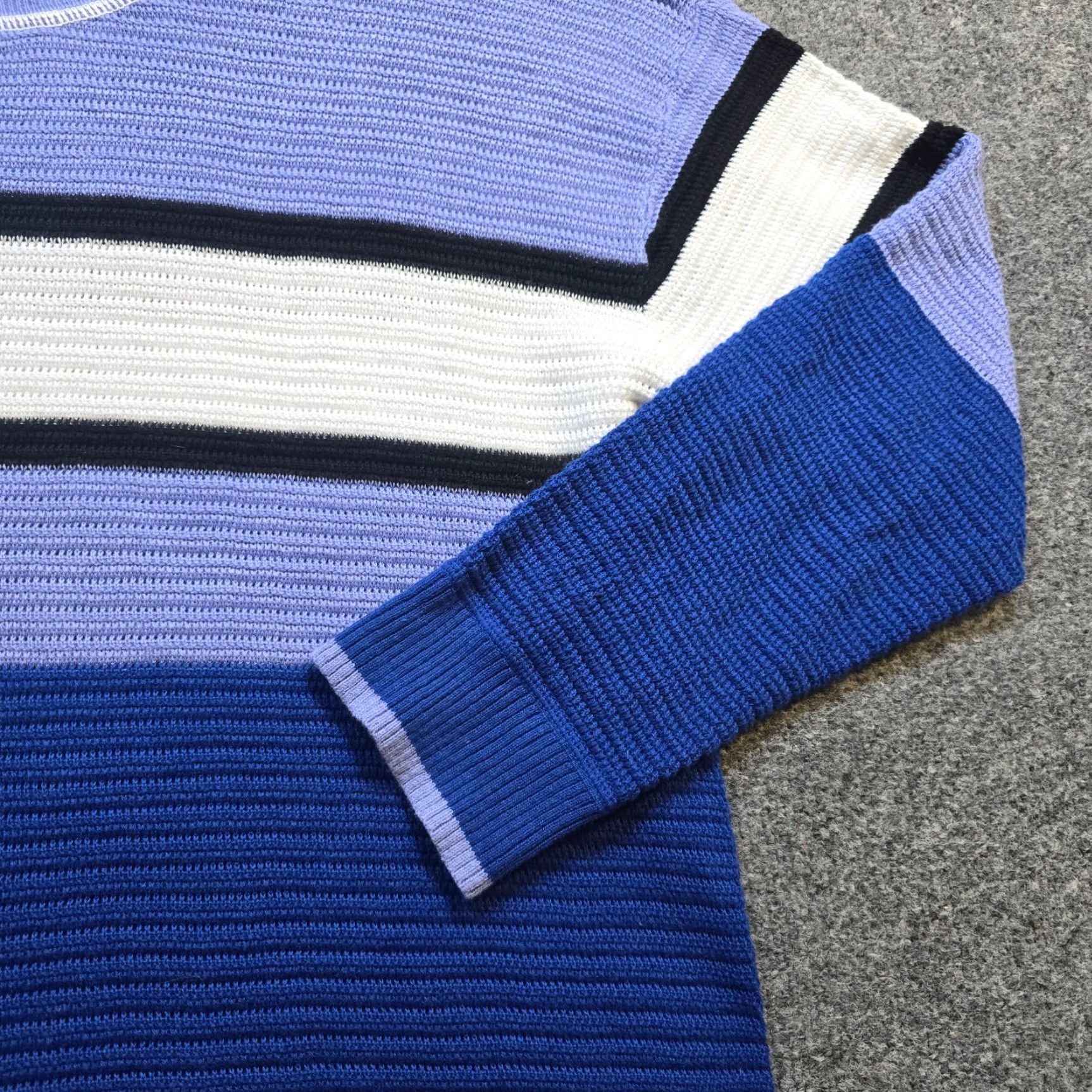 Talbots Talbots Sweater Women XL Blue Stripe Chunky Knit Long Sleeve Stretch Casual | Pullover | Round Neck | Knit Fabric | Regular Fit | Wool-Free? (no) Size XL / US 12-14 / IT 48-50 - 4 Thumbnail