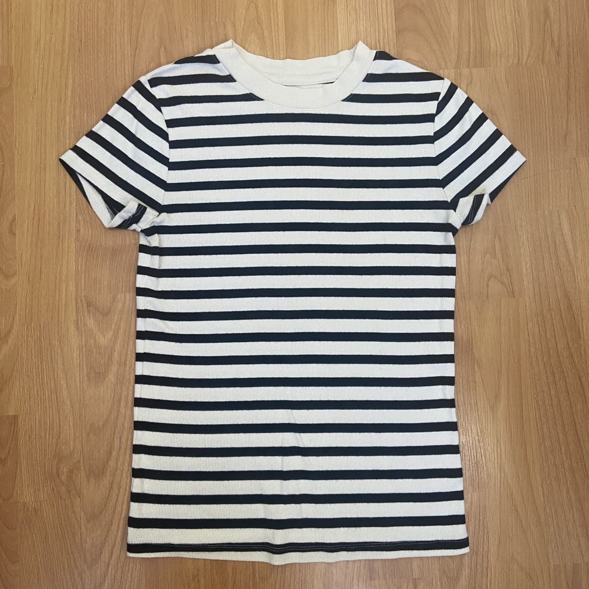 Vintage A New Day Black & Cream Striped Ribbed T-Shirt Womens Medium Size M / US 6-8 / IT 42-44 - 1 Thumbnail